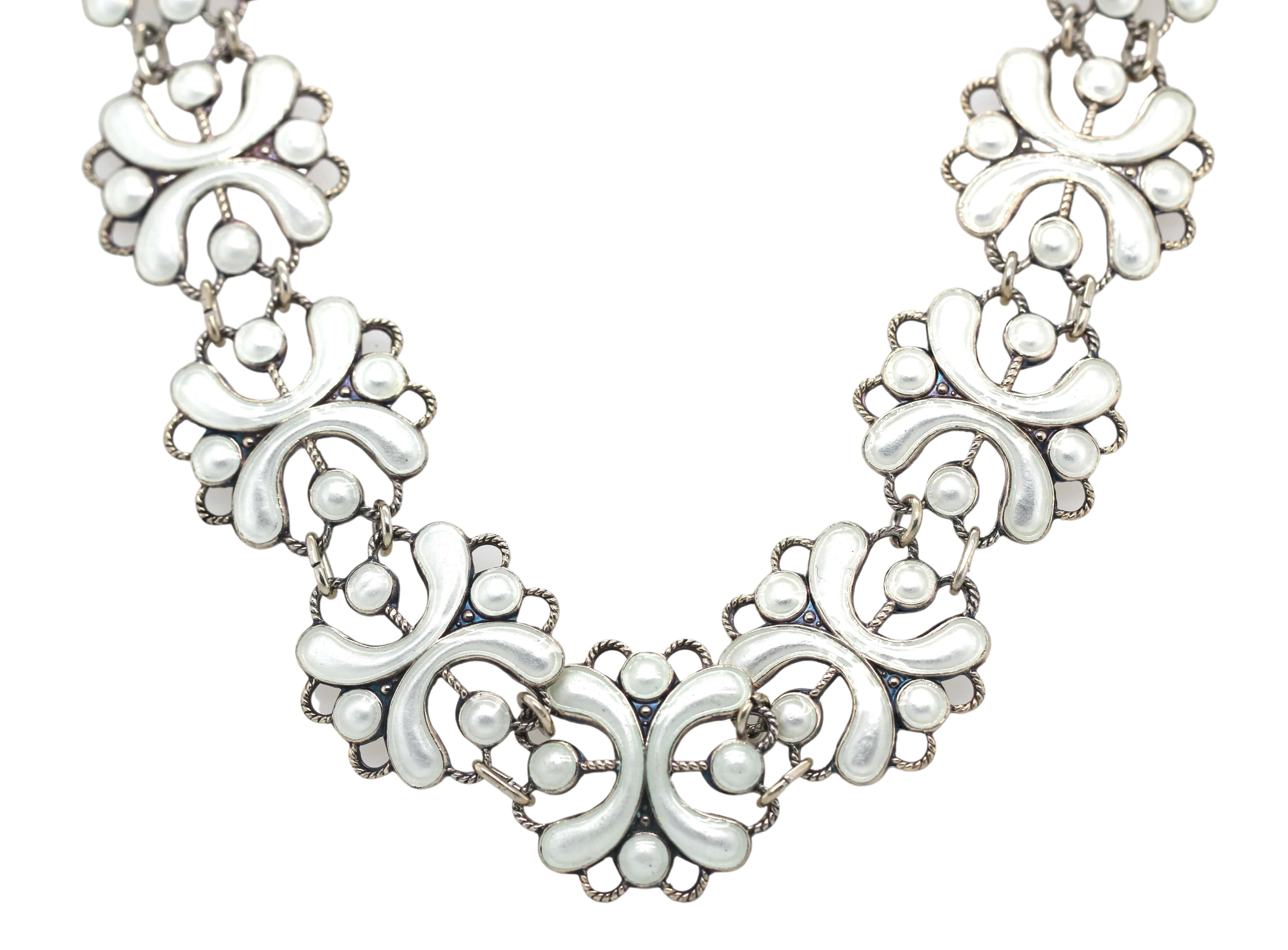 Norwegian White Enamel Necklace-Charlotte Sayers Antique Jewellery