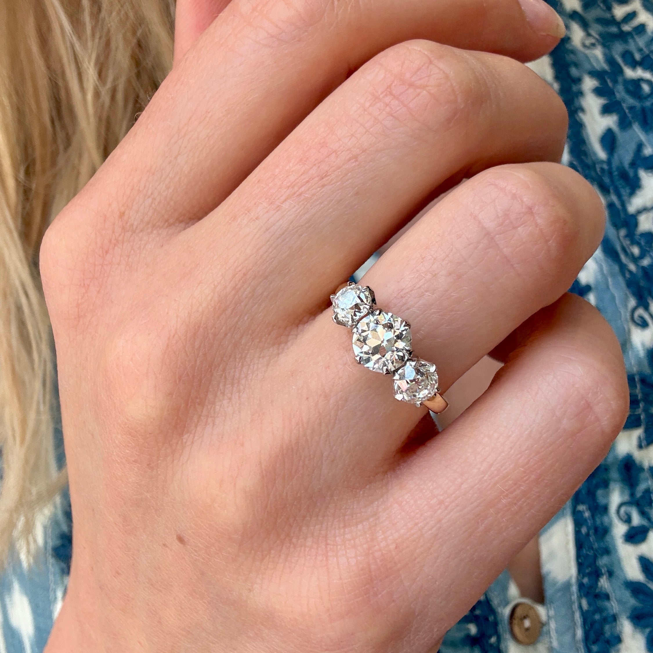 Old Cut 1.80ct Three Stone Ring-Charlotte Sayers Antique Jewellery