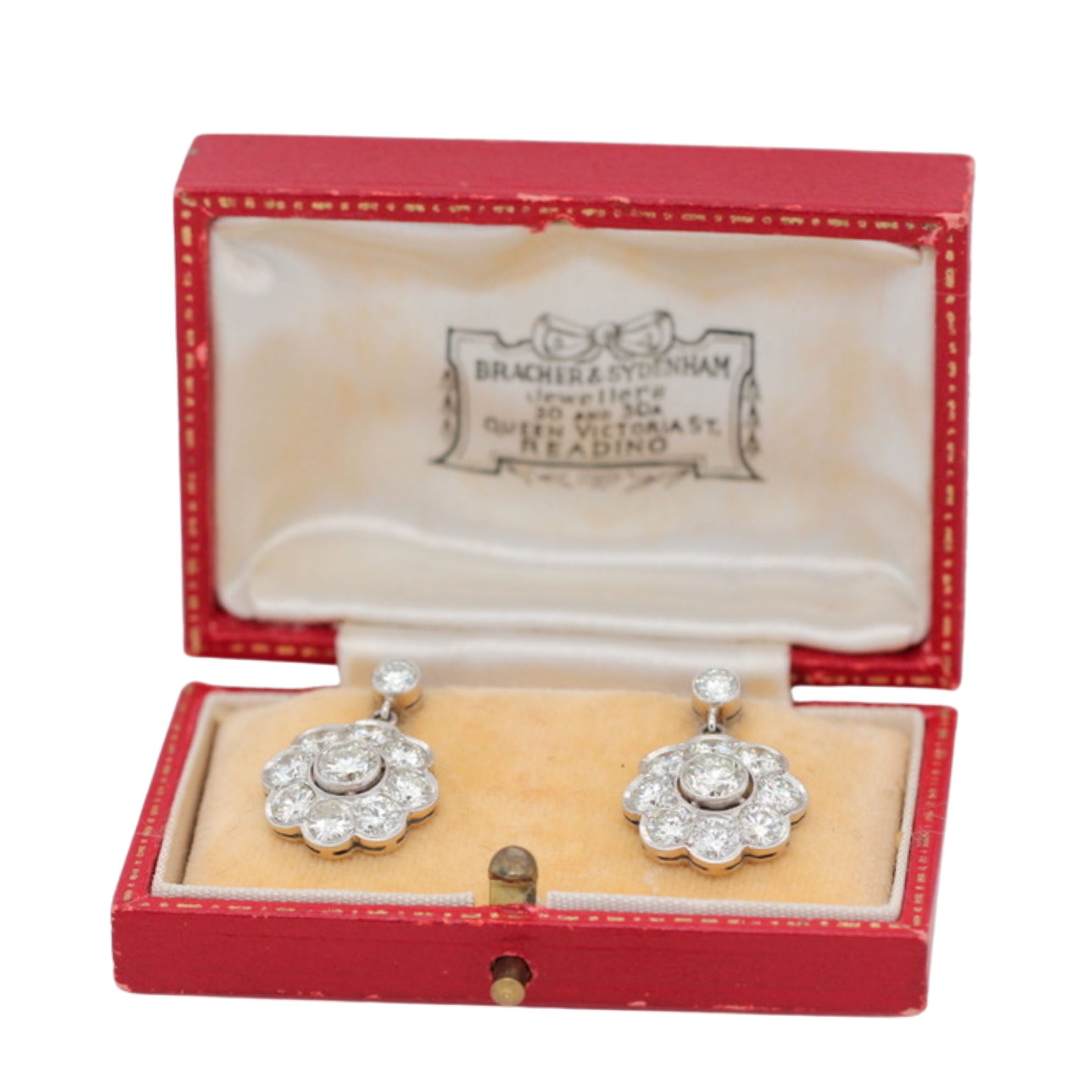 Old Cut Diamond Cluster Drop Earrings-Charlotte Sayers Antique Jewellery