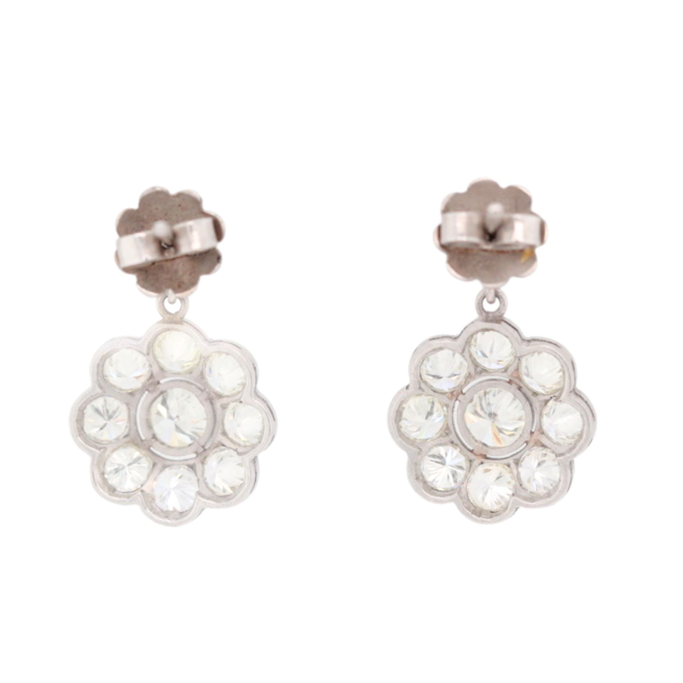 Old Cut Diamond Cluster Drop Earrings-Charlotte Sayers Antique Jewellery