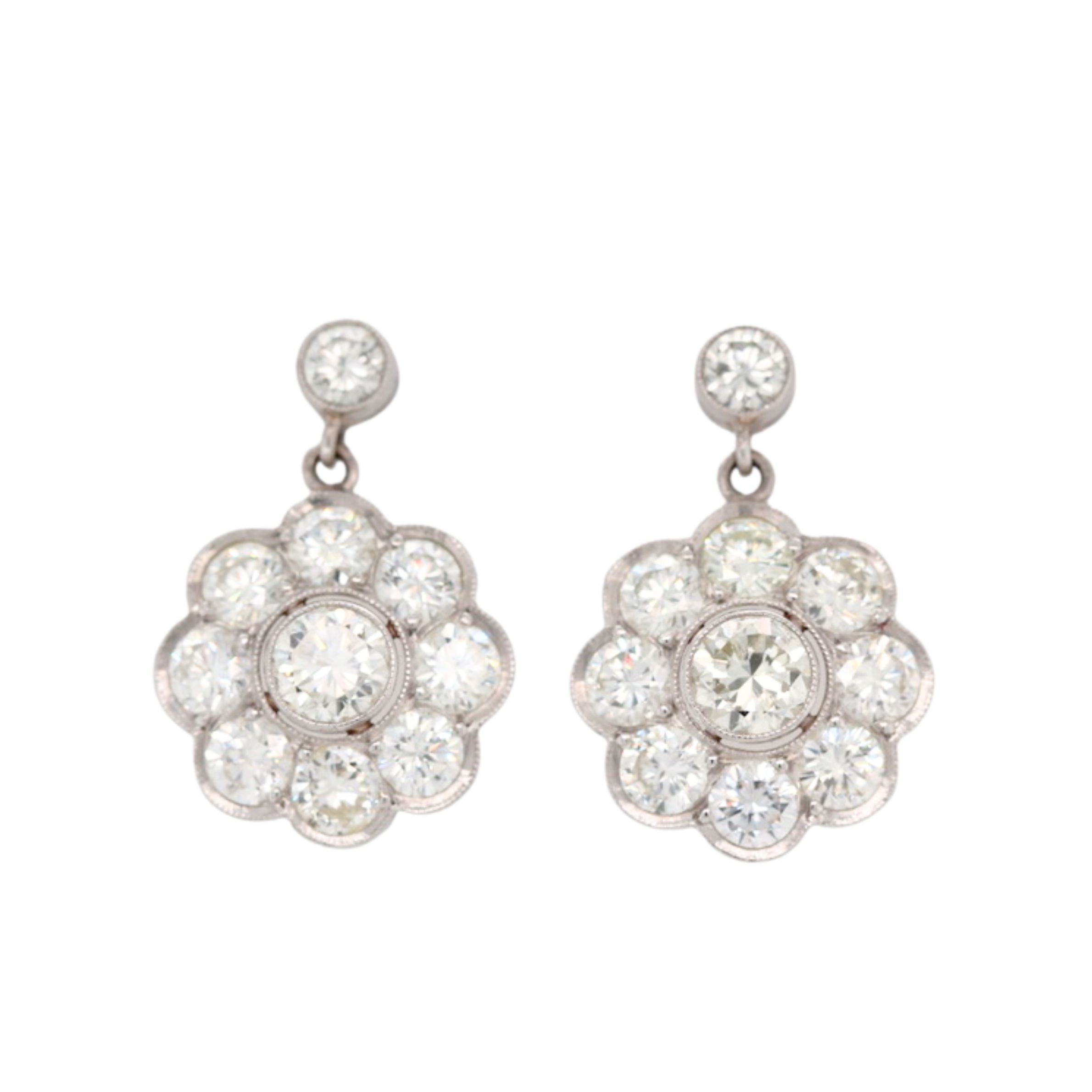 Old Cut Diamond Cluster Drop Earrings-Charlotte Sayers Antique Jewellery