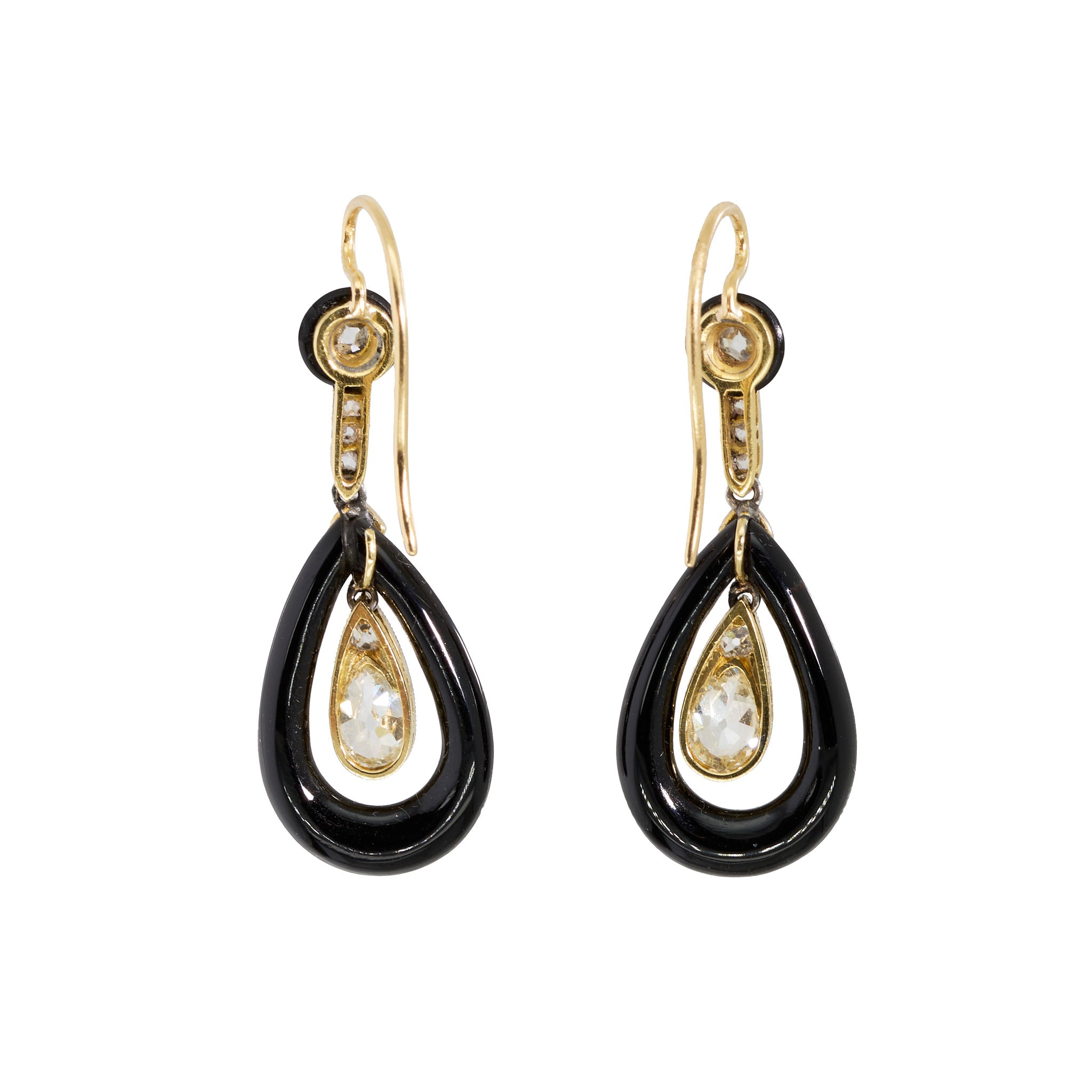 Onyx Diamond Earrings-Charlotte Sayers Antique Jewellery