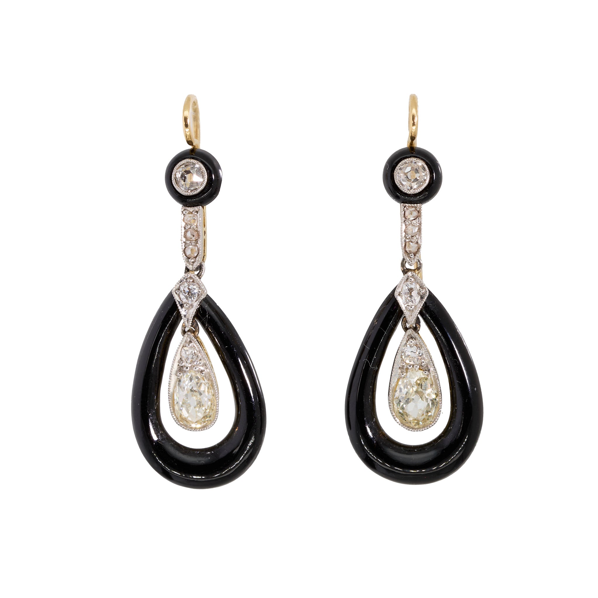 Onyx Diamond Earrings-Charlotte Sayers Antique Jewellery