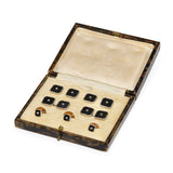 Onyx and Diamond Gold Dress Stud and Button Boxed Set-Charlotte Sayers Antique Jewellery