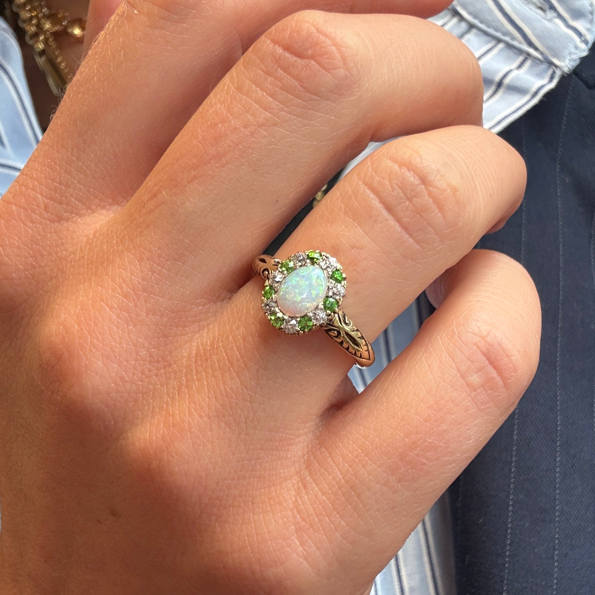 Opal Diamond Garnet Ring-Charlotte Sayers Antique Jewellery