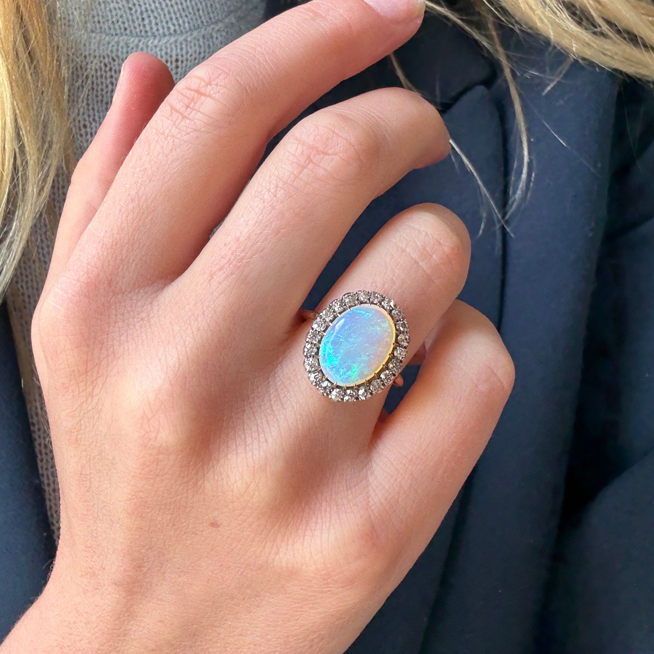 Opal and Diamond Cluster Ring-Charlotte Sayers Antique Jewellery