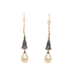 Paste Pearl Silver Drop Earrings-Charlotte Sayers Antique Jewellery