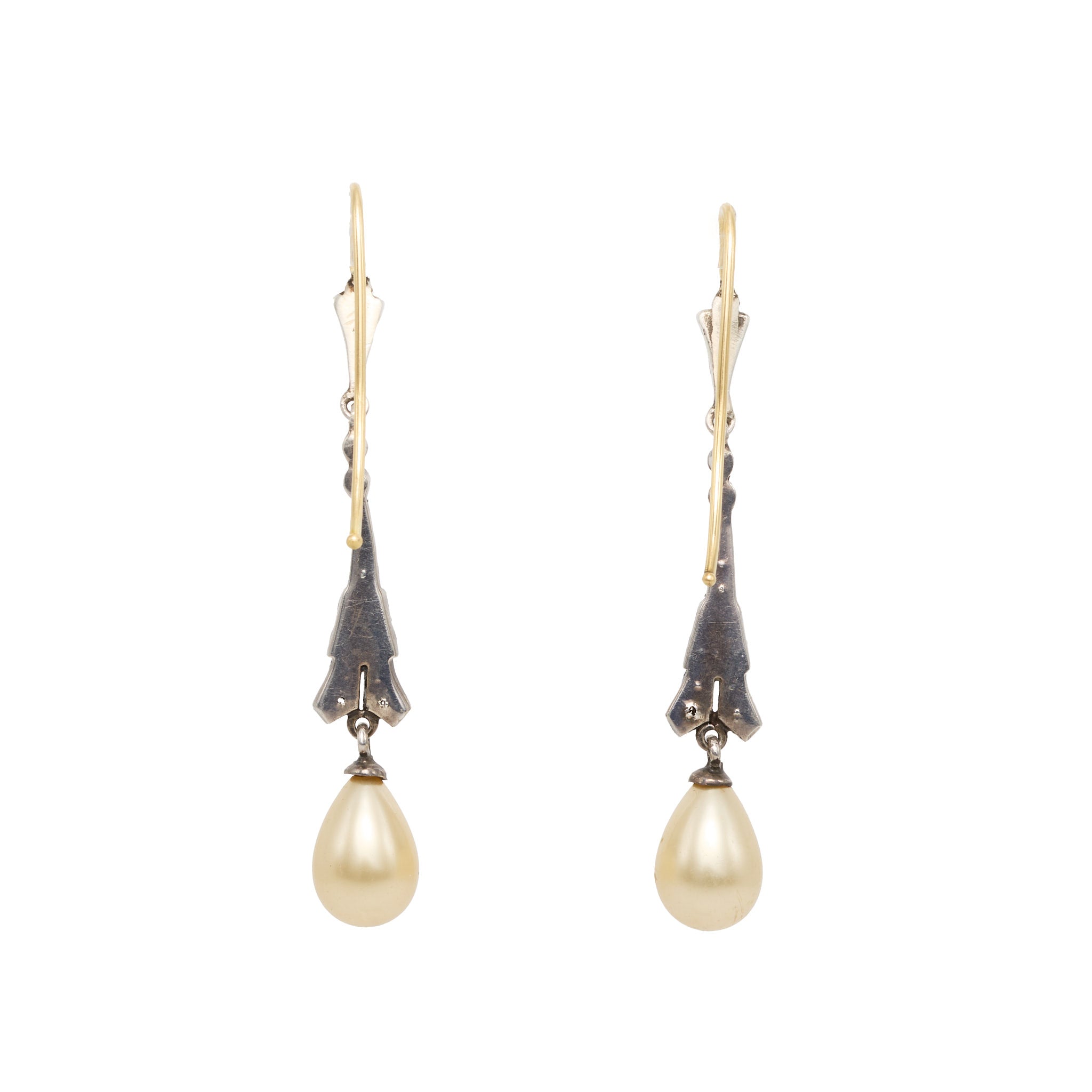Paste Pearl Silver Drop Earrings-Charlotte Sayers Antique Jewellery