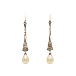 Paste Pearl Silver Drop Earrings-Charlotte Sayers Antique Jewellery