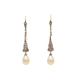 Paste Pearl Silver Drop Earrings-Charlotte Sayers Antique Jewellery