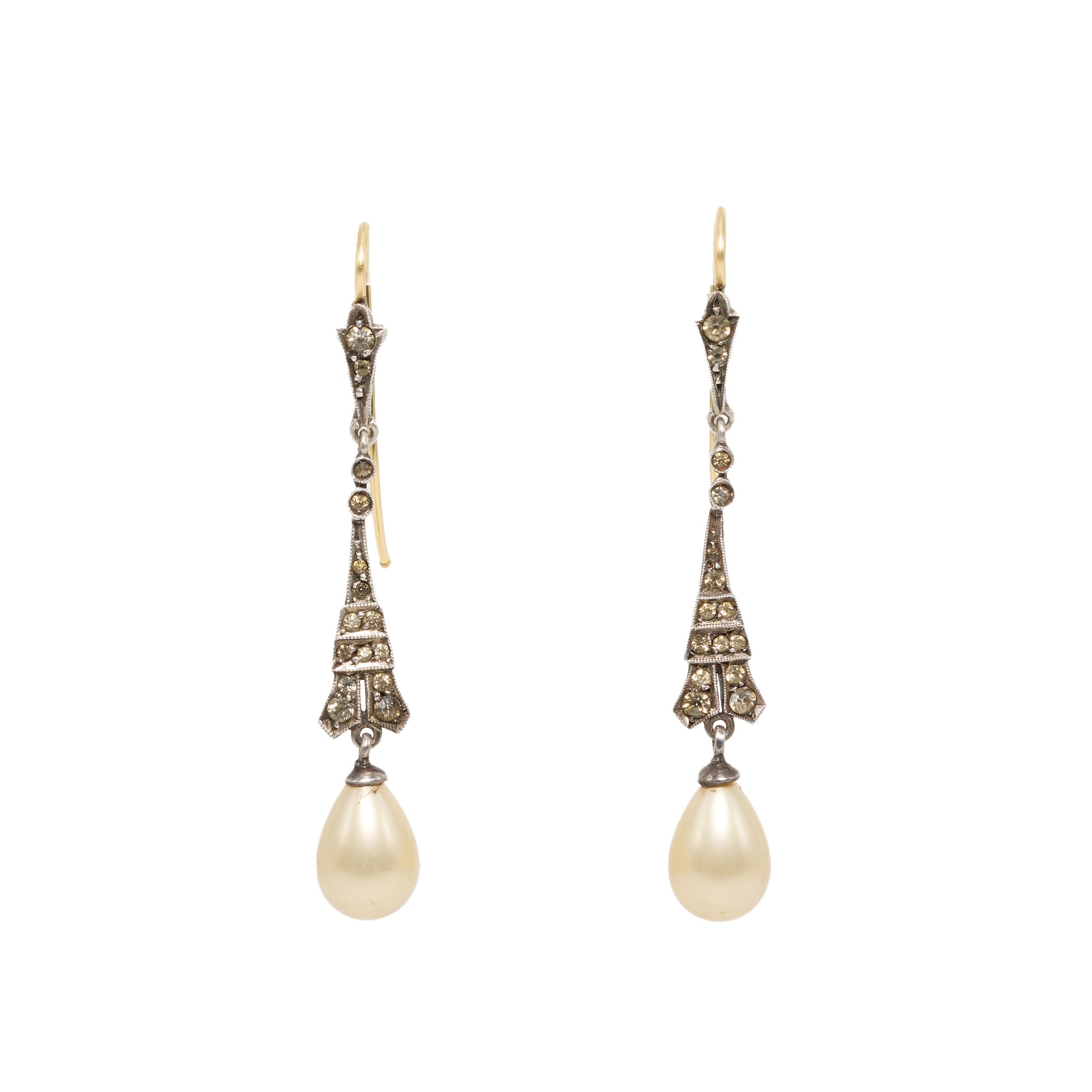 Paste Pearl Silver Drop Earrings-Charlotte Sayers Antique Jewellery
