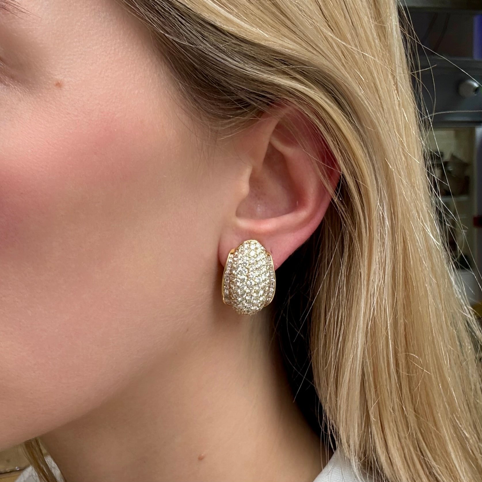 Pavé Diamond Clip Earrings-Charlotte Sayers Antique Jewellery