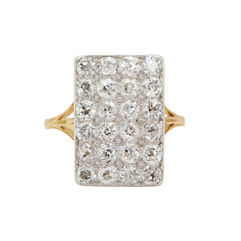 Pavé Set Old European Cut Diamond Plaque Ring-Charlotte Sayers Antique Jewellery