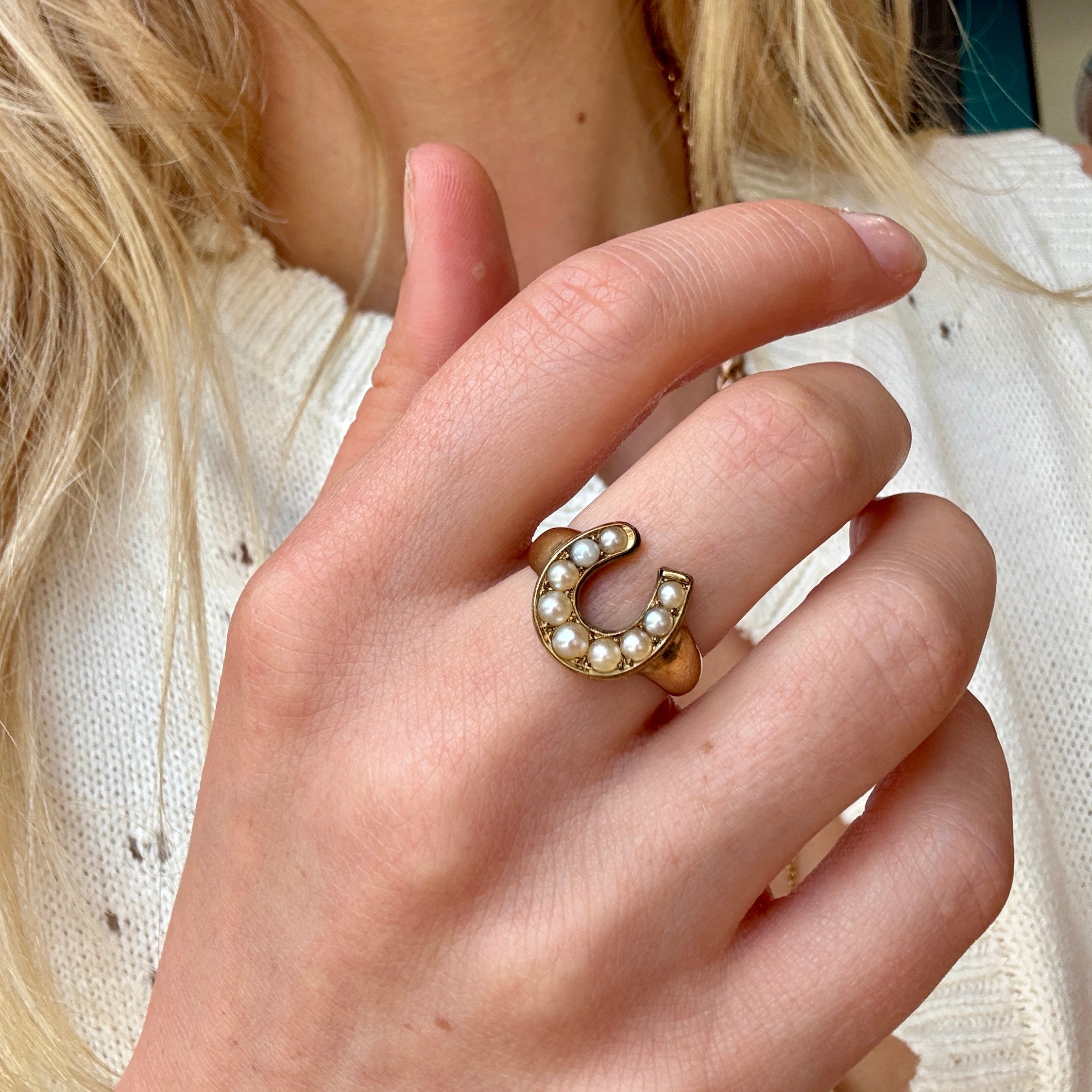 Pearl Horseshoe Ring-Charlotte Sayers Antique Jewellery