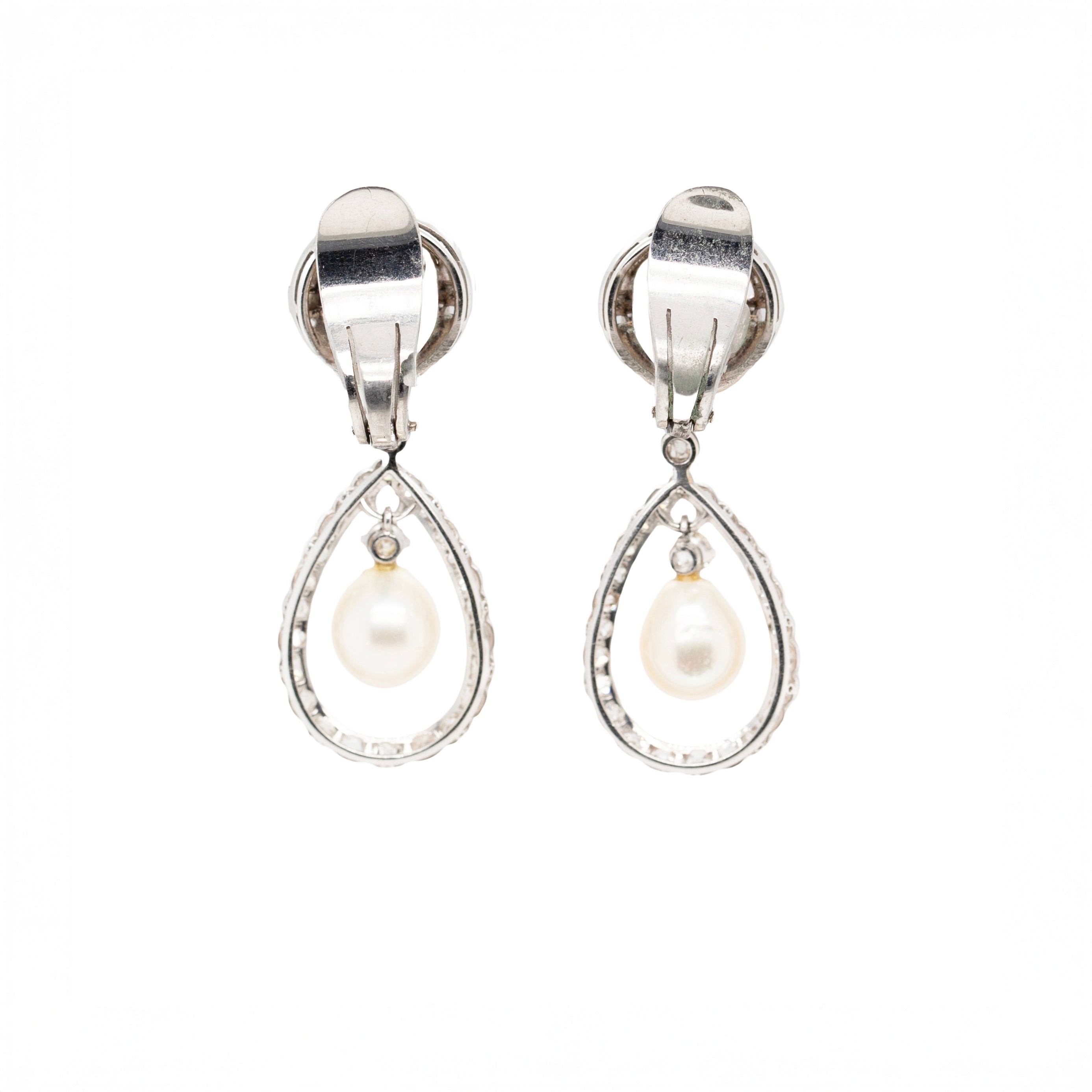 Pearl and Diamond Drop Earrings-Charlotte Sayers Antique Jewellery