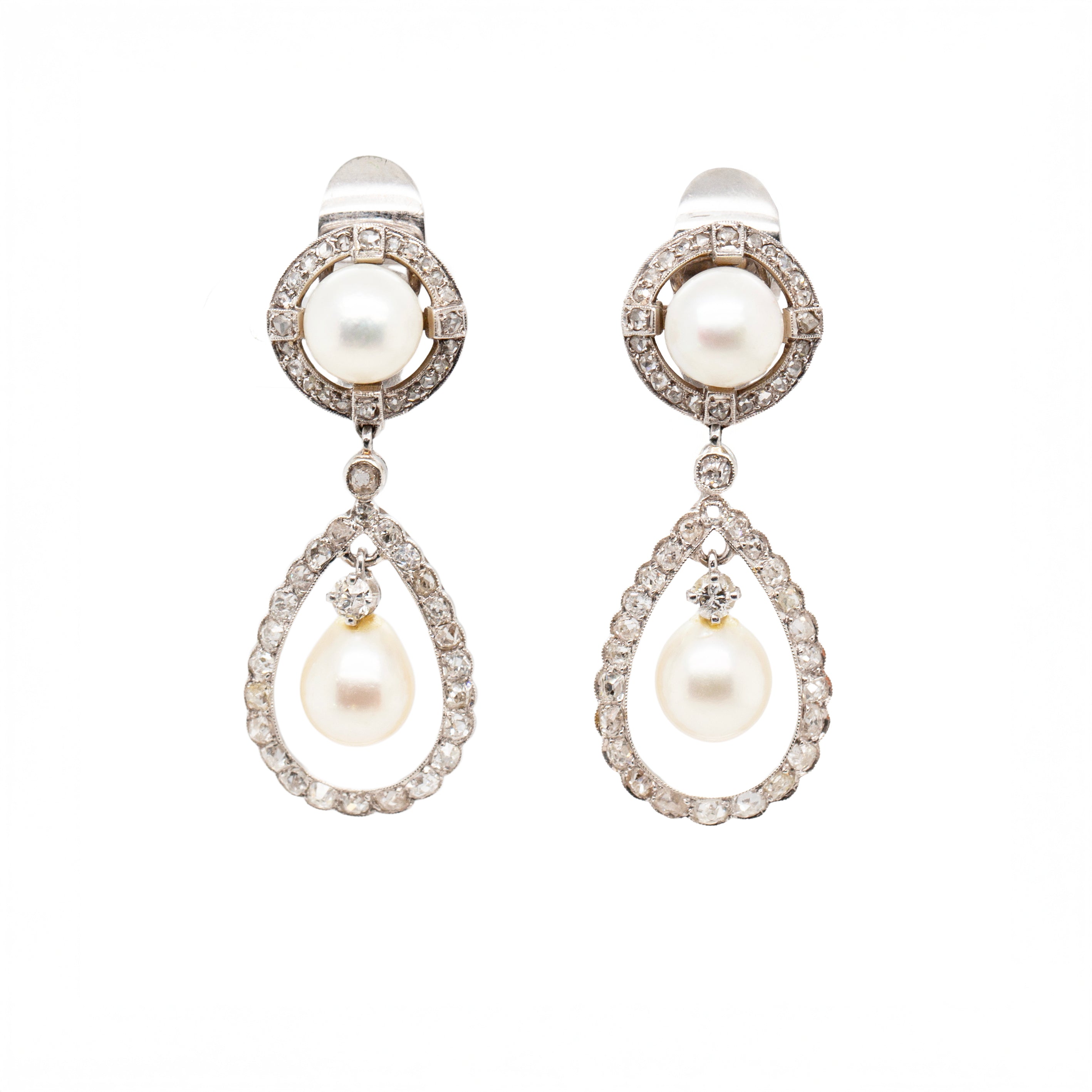Pearl and Diamond Drop Earrings-Charlotte Sayers Antique Jewellery