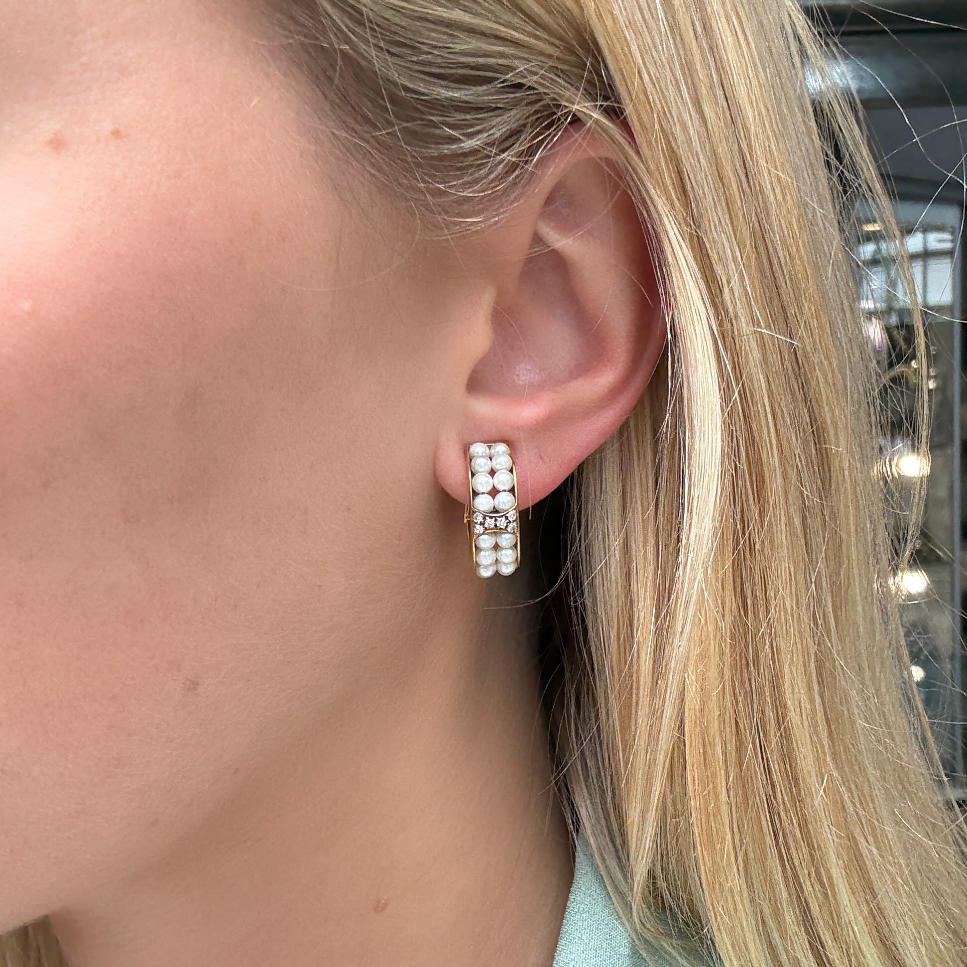 Pearl and Diamond Hoop Earrings-Charlotte Sayers Antique Jewellery