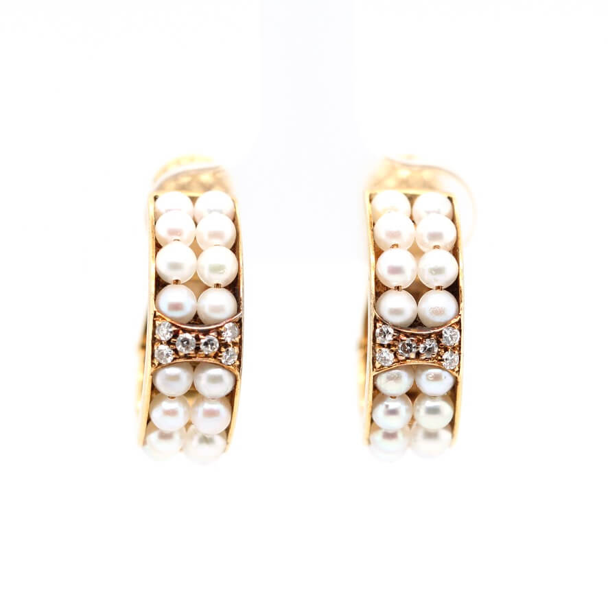 Pearl and Diamond Hoop Earrings-Charlotte Sayers Antique Jewellery