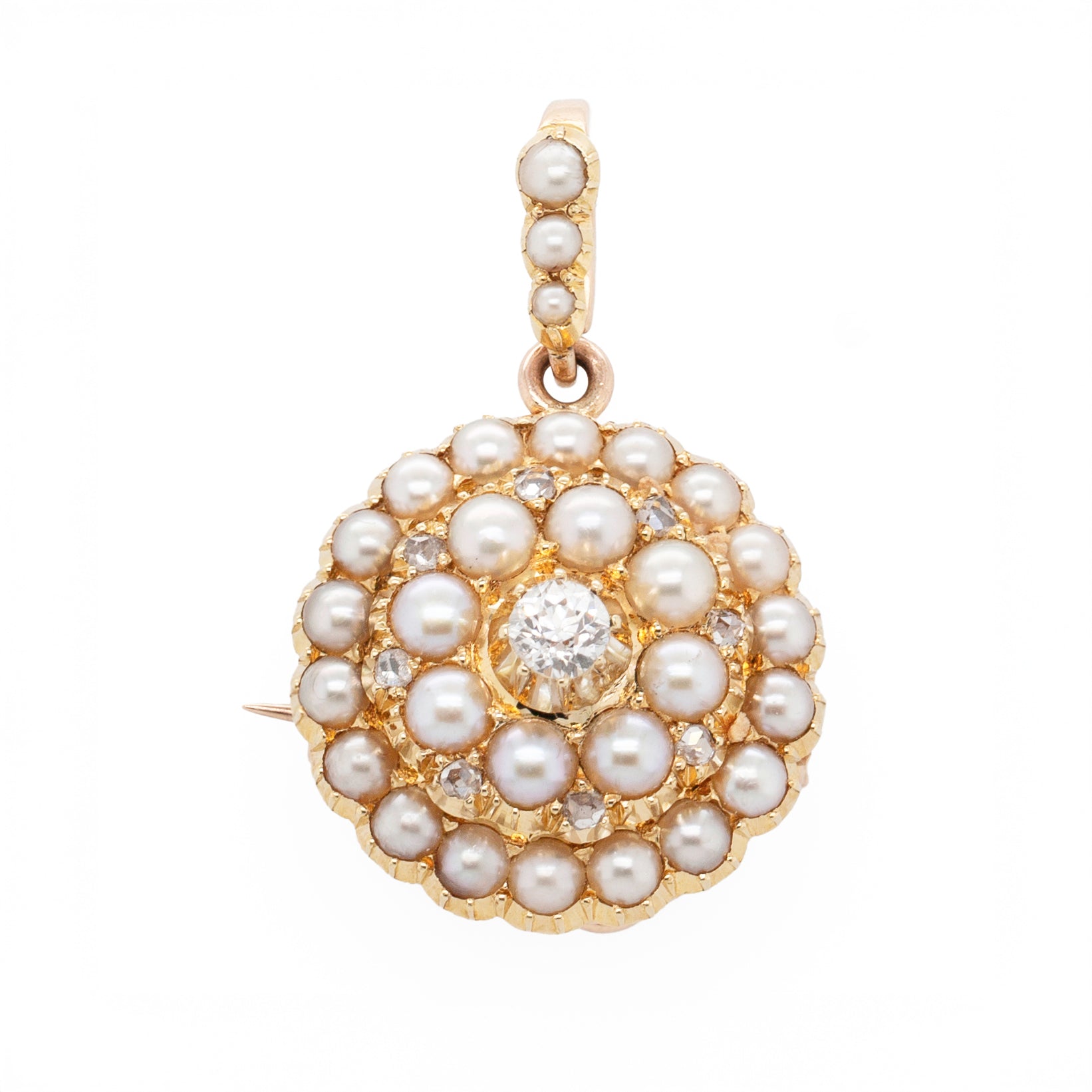 Pearl and Diamond Pendant / Brooch-Charlotte Sayers Antique Jewellery