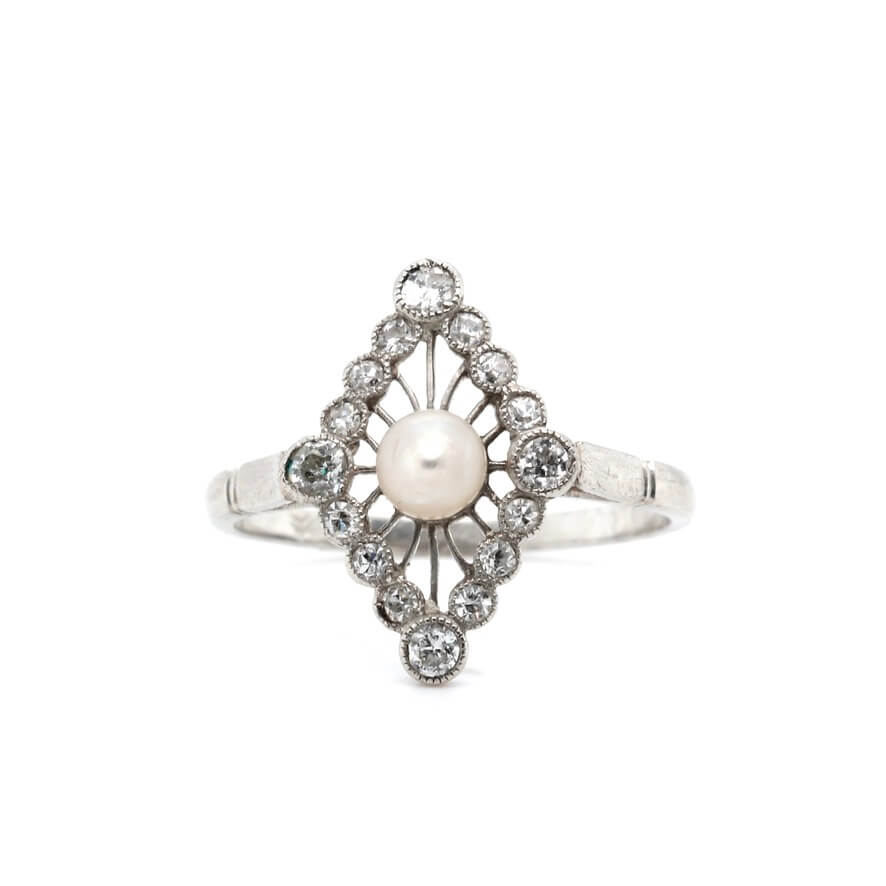 Pearl and Diamond Ring-Charlotte Sayers Antique Jewellery