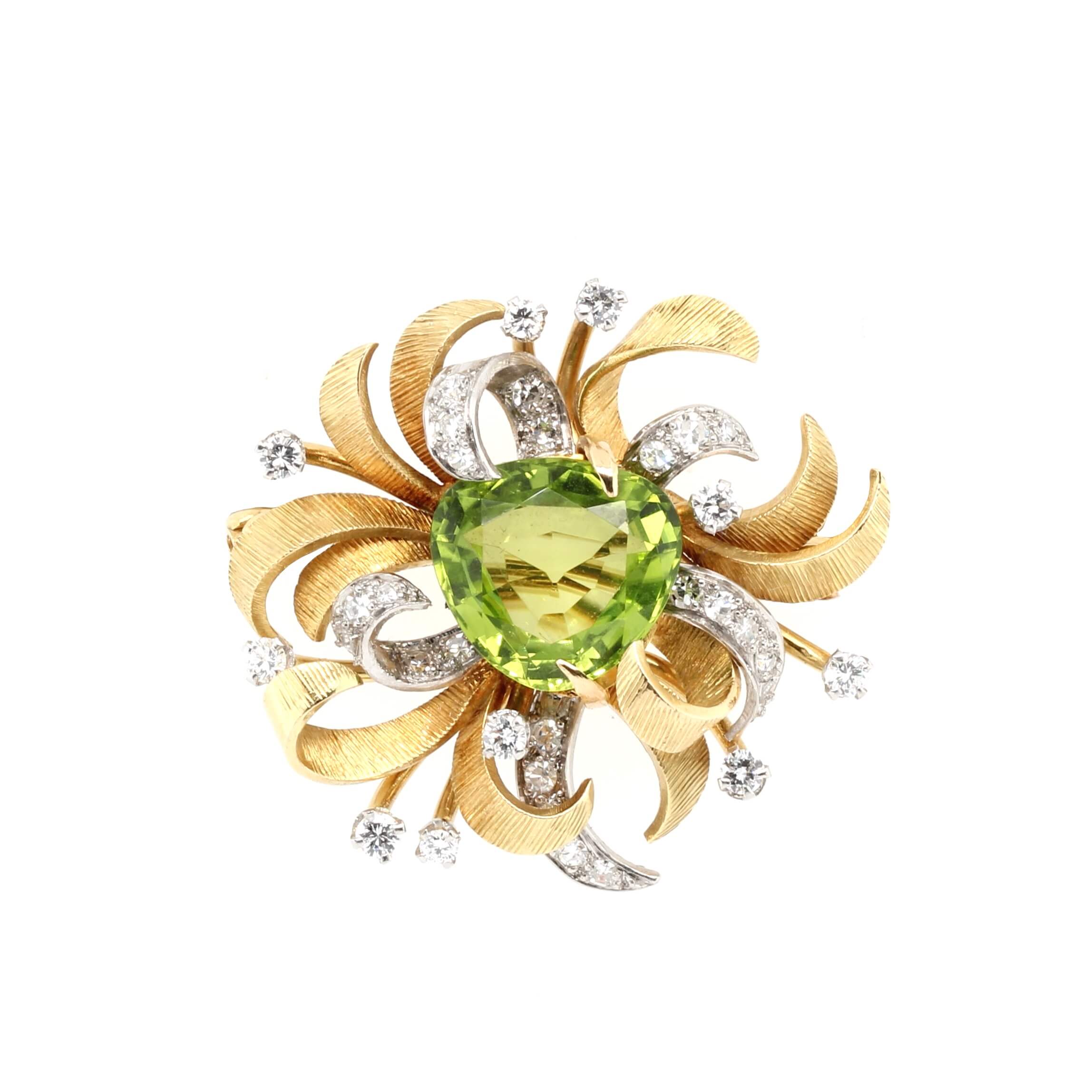 Peridot and Diamond Brooch-Charlotte Sayers Antique Jewellery