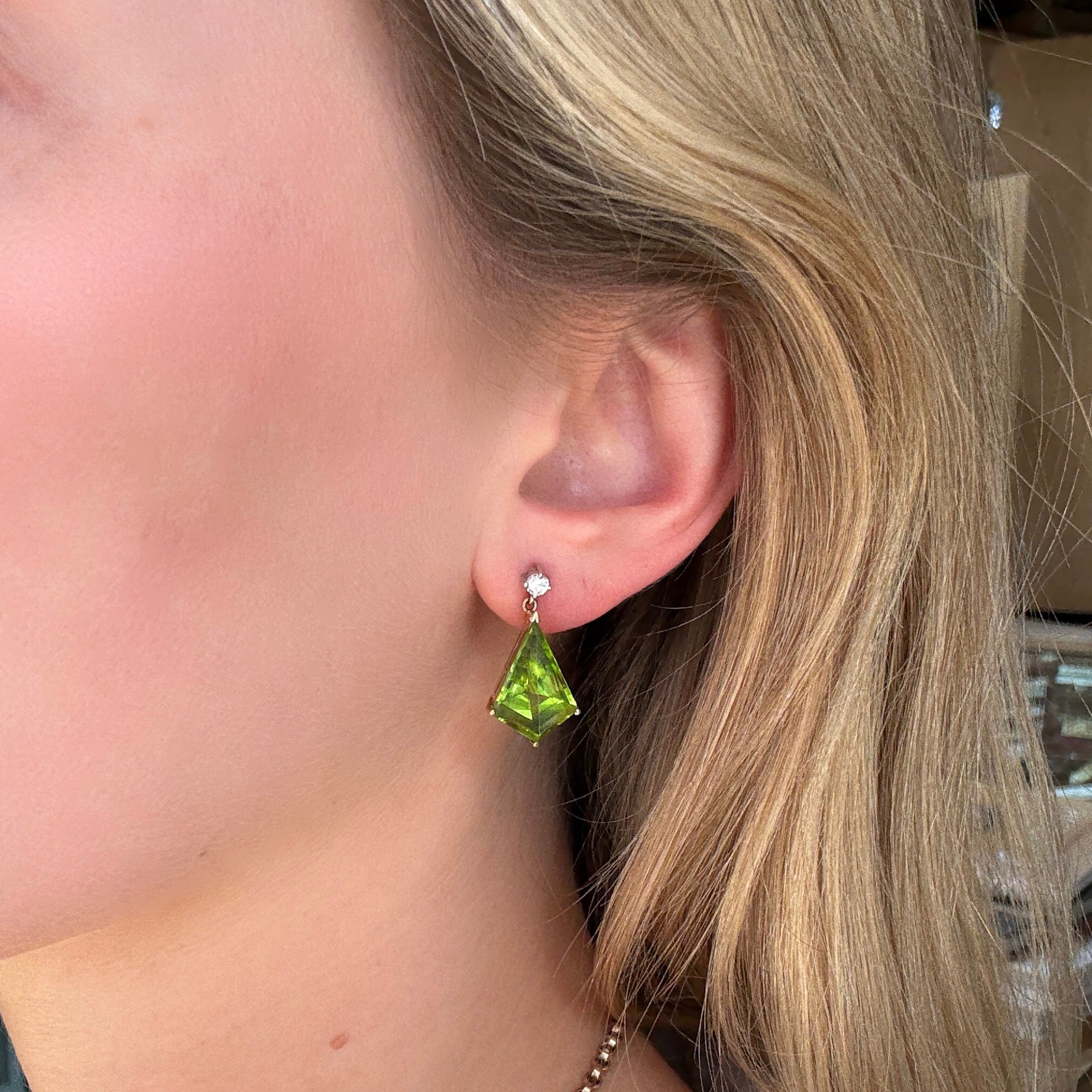 Peridot and Diamond Earrings-Charlotte Sayers Antique Jewellery
