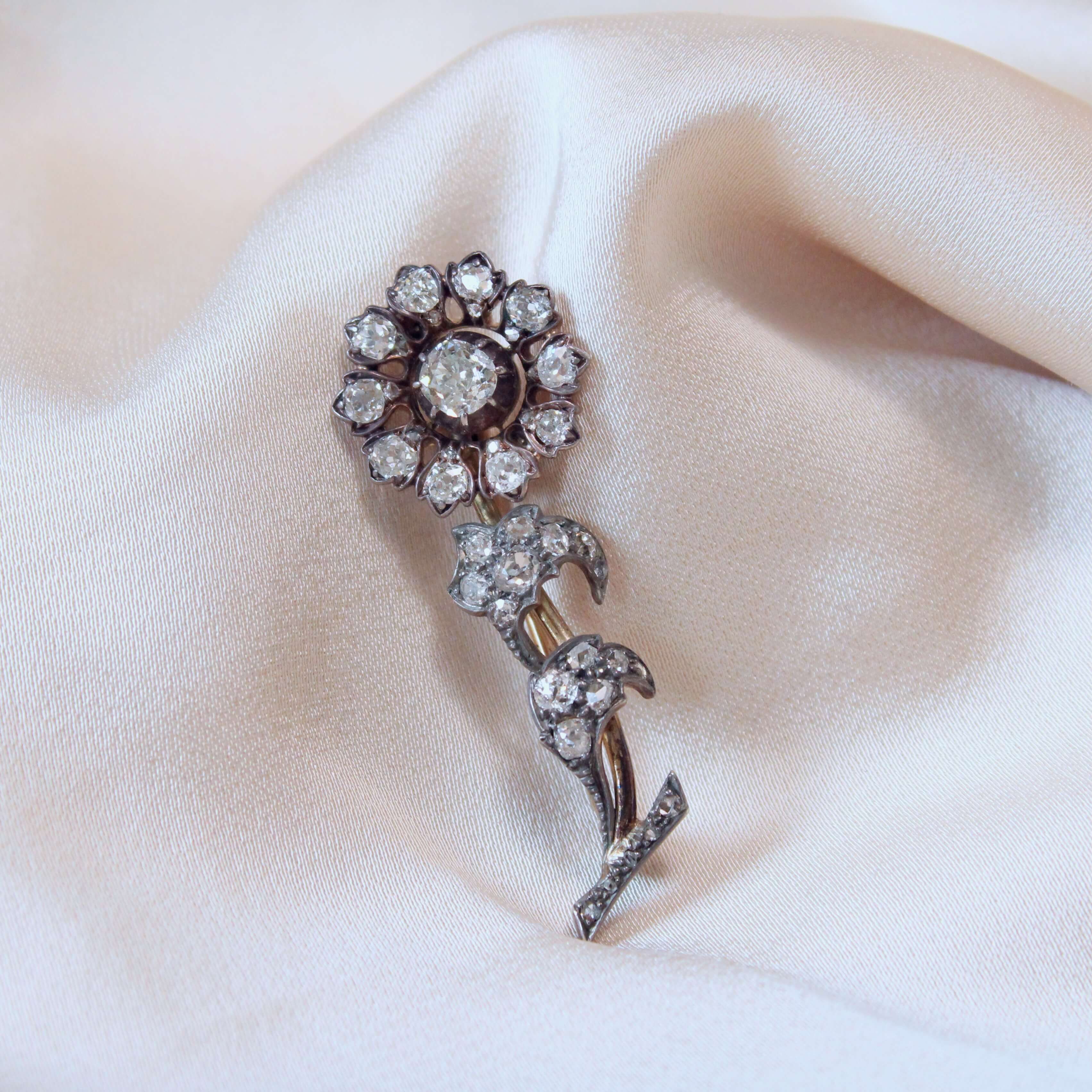 Victorian Diamond Flower Brooch-Charlotte Sayers Antique Jewellery