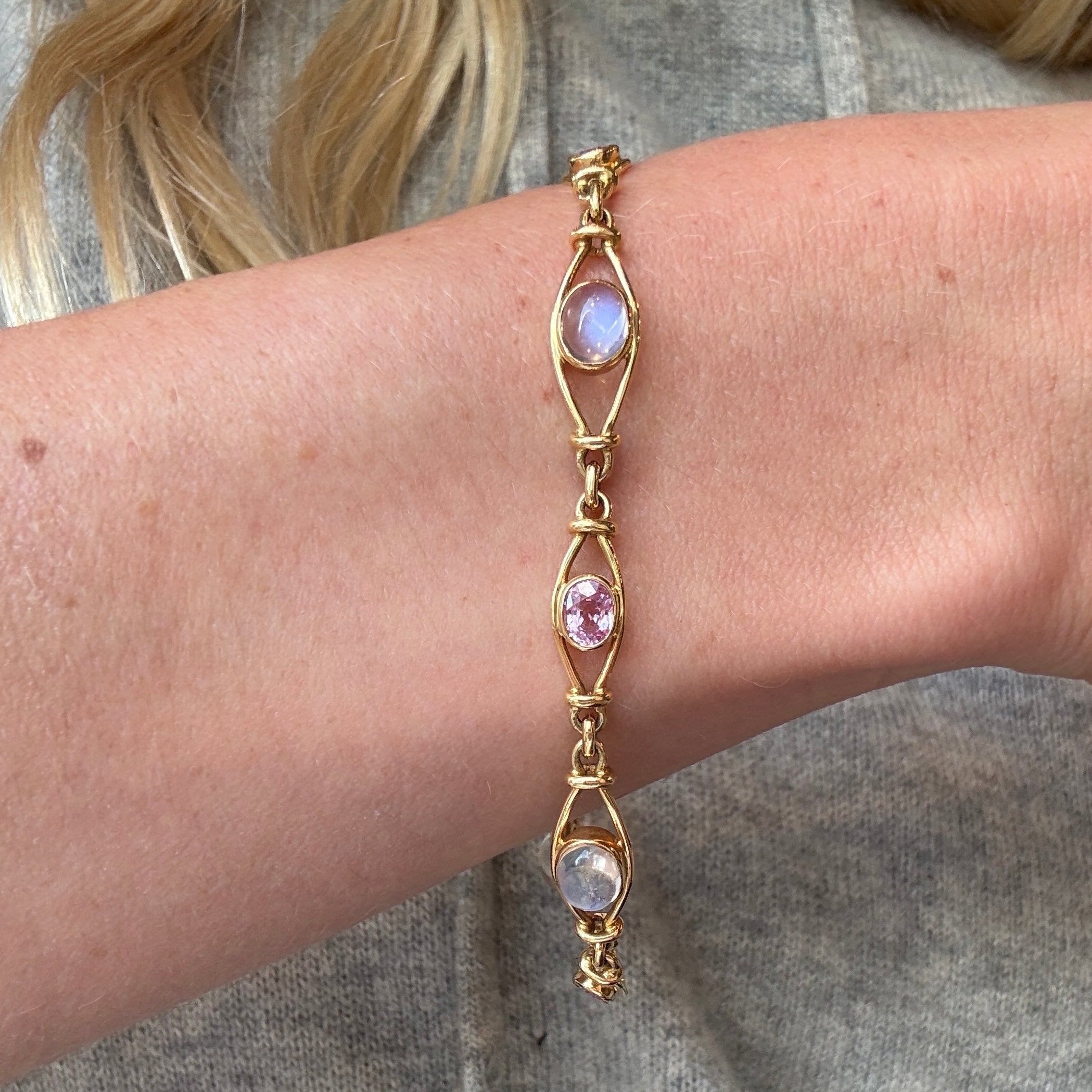 Pink Sapphire Moonstone Bracelet-Charlotte Sayers Antique Jewellery