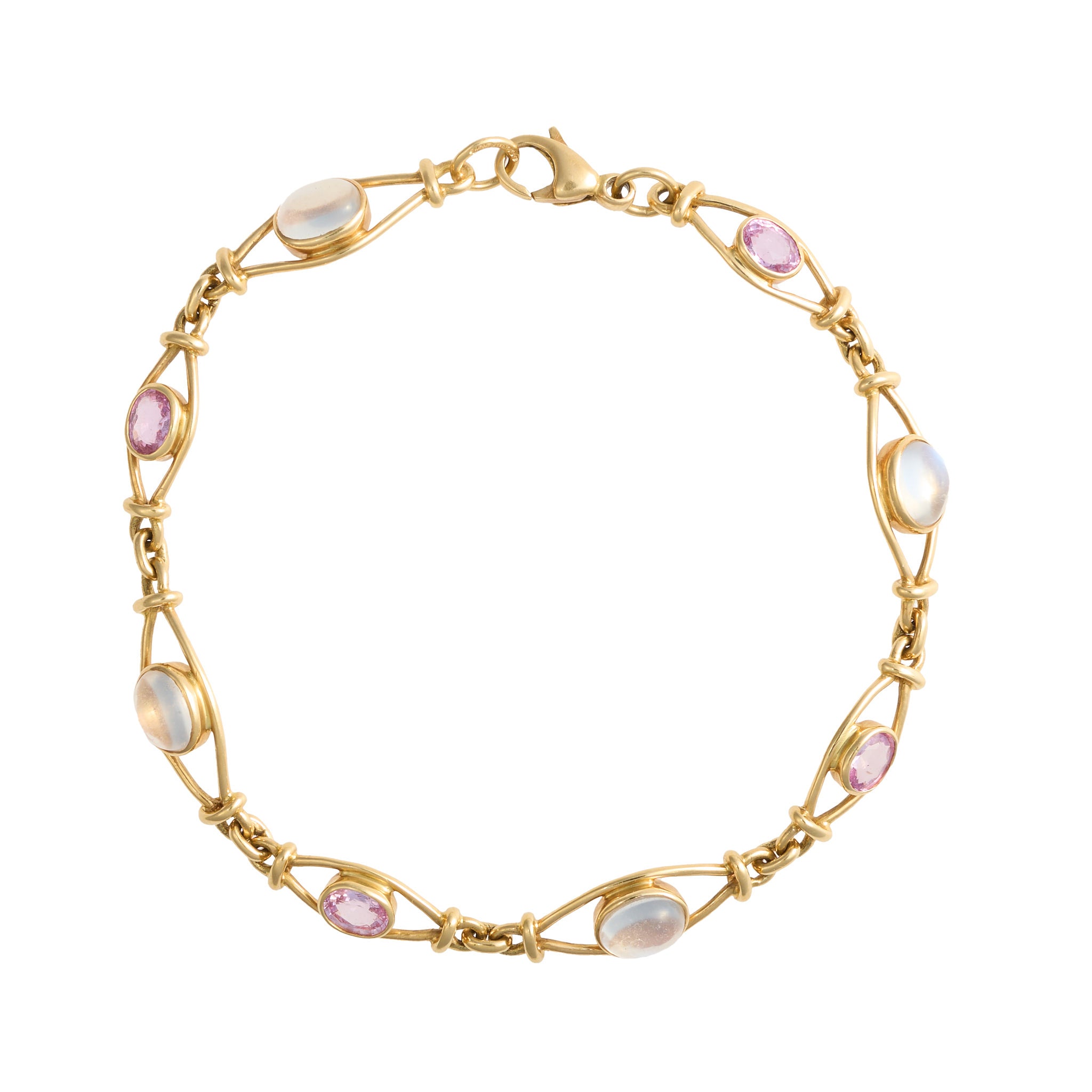 Pink Sapphire Moonstone Bracelet-Charlotte Sayers Antique Jewellery