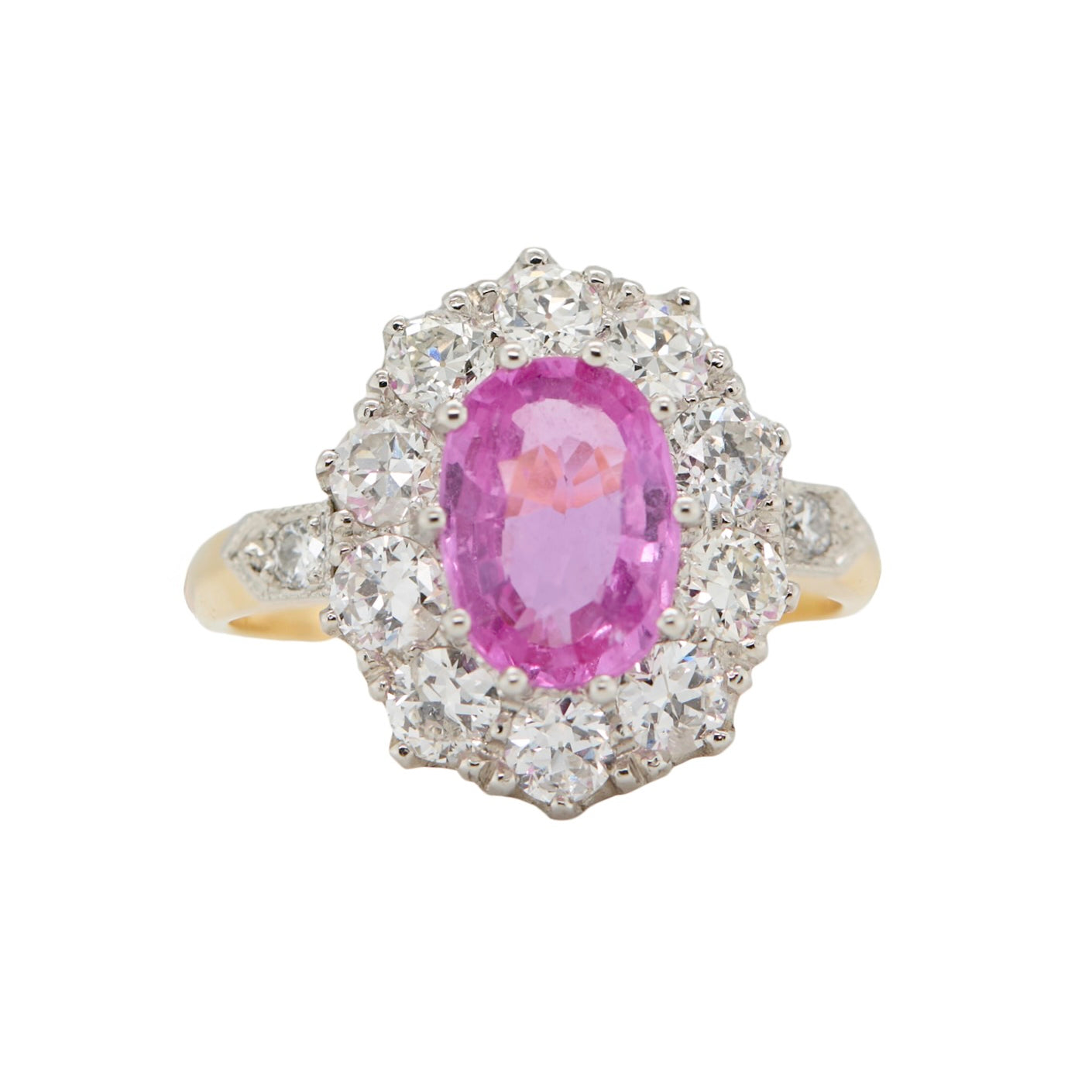 Pink Sapphire and Diamond Cluster Ring-Charlotte Sayers Antique Jewellery