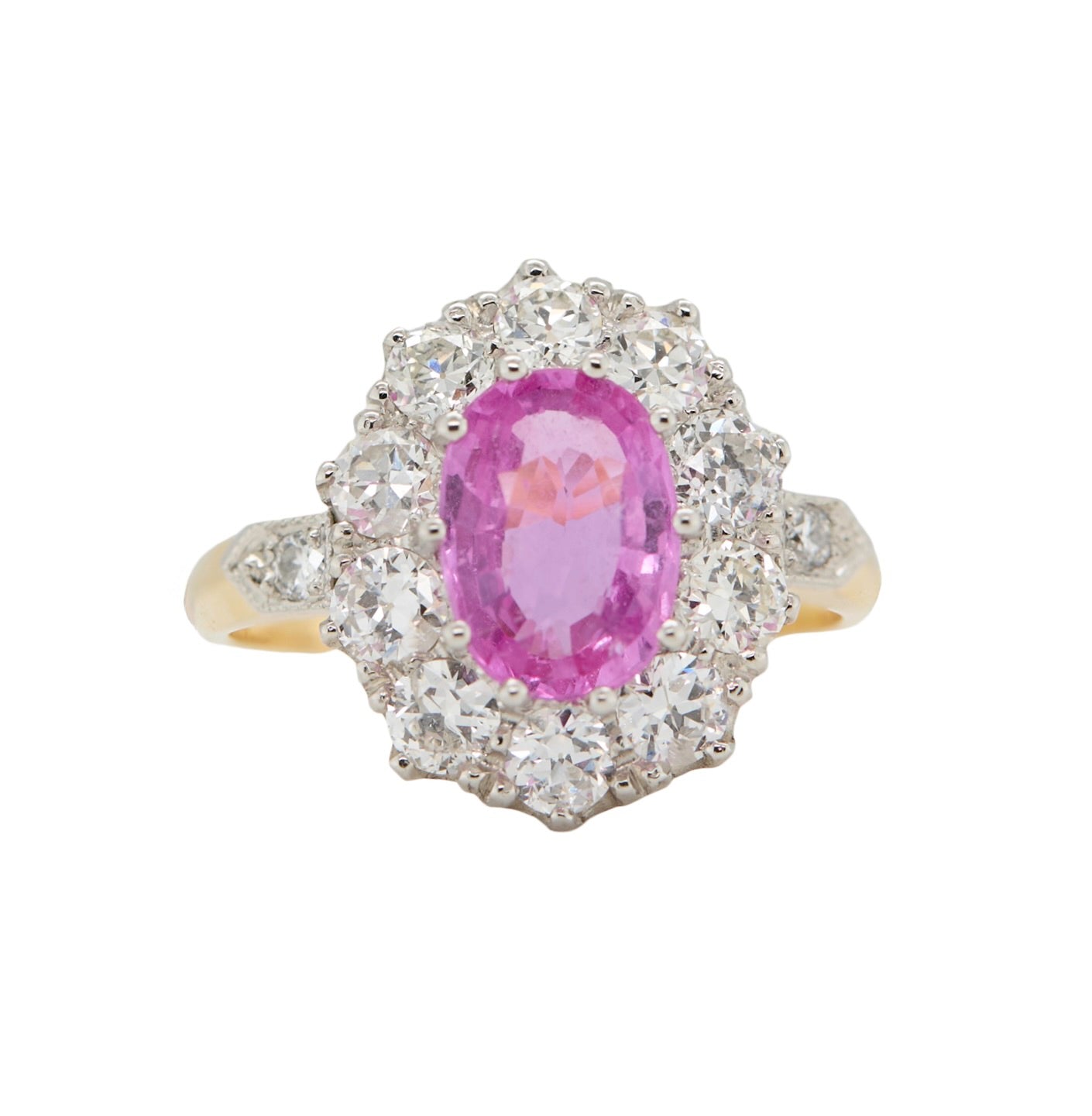 Pink Sapphire and Diamond Cluster Ring-Charlotte Sayers Antique Jewellery