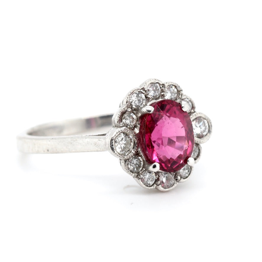 Pink Tourmaline and Diamond Ring-Charlotte Sayers Antique Jewellery