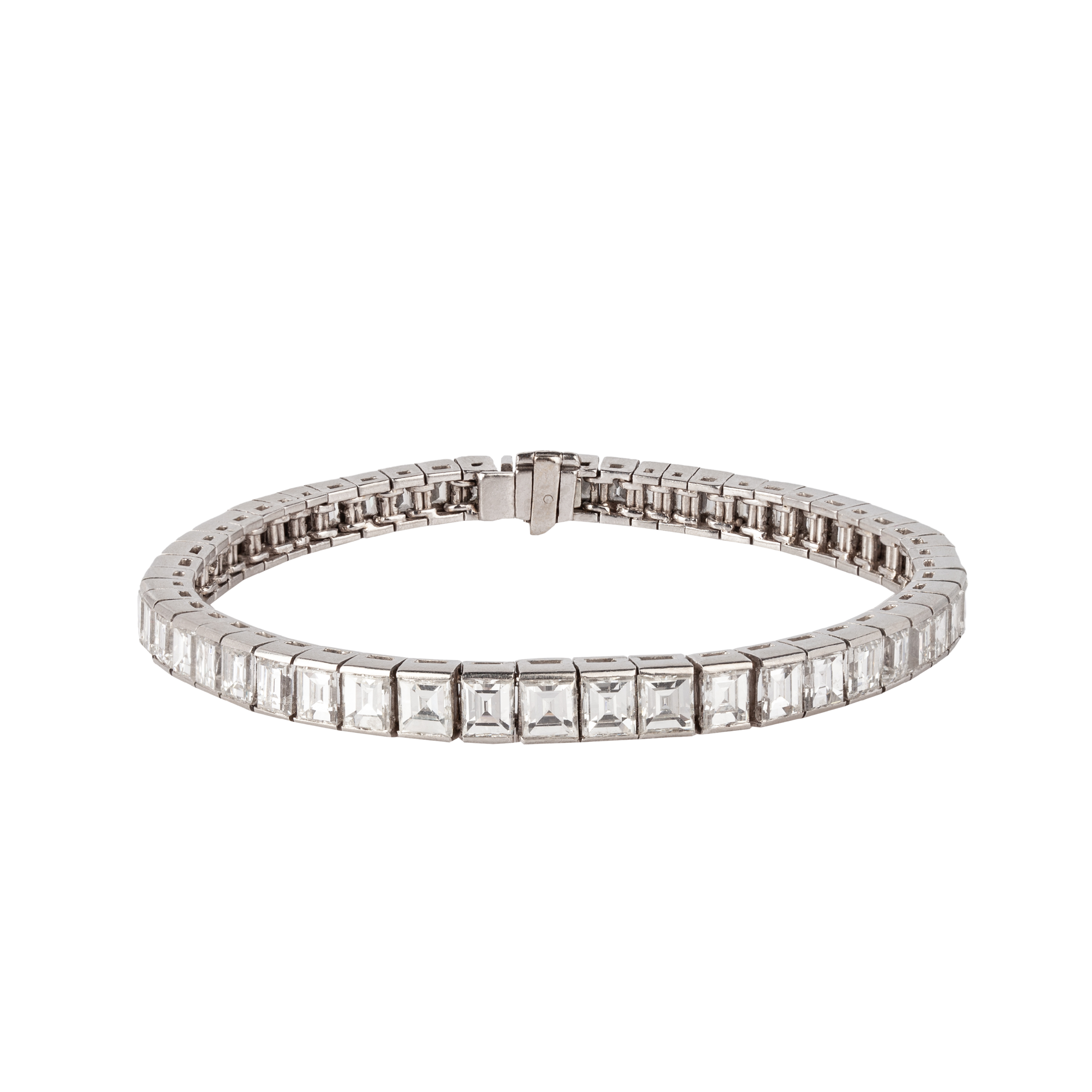 Platinum Diamond Baguette Cut Line Bracelet-Charlotte Sayers Antique Jewellery