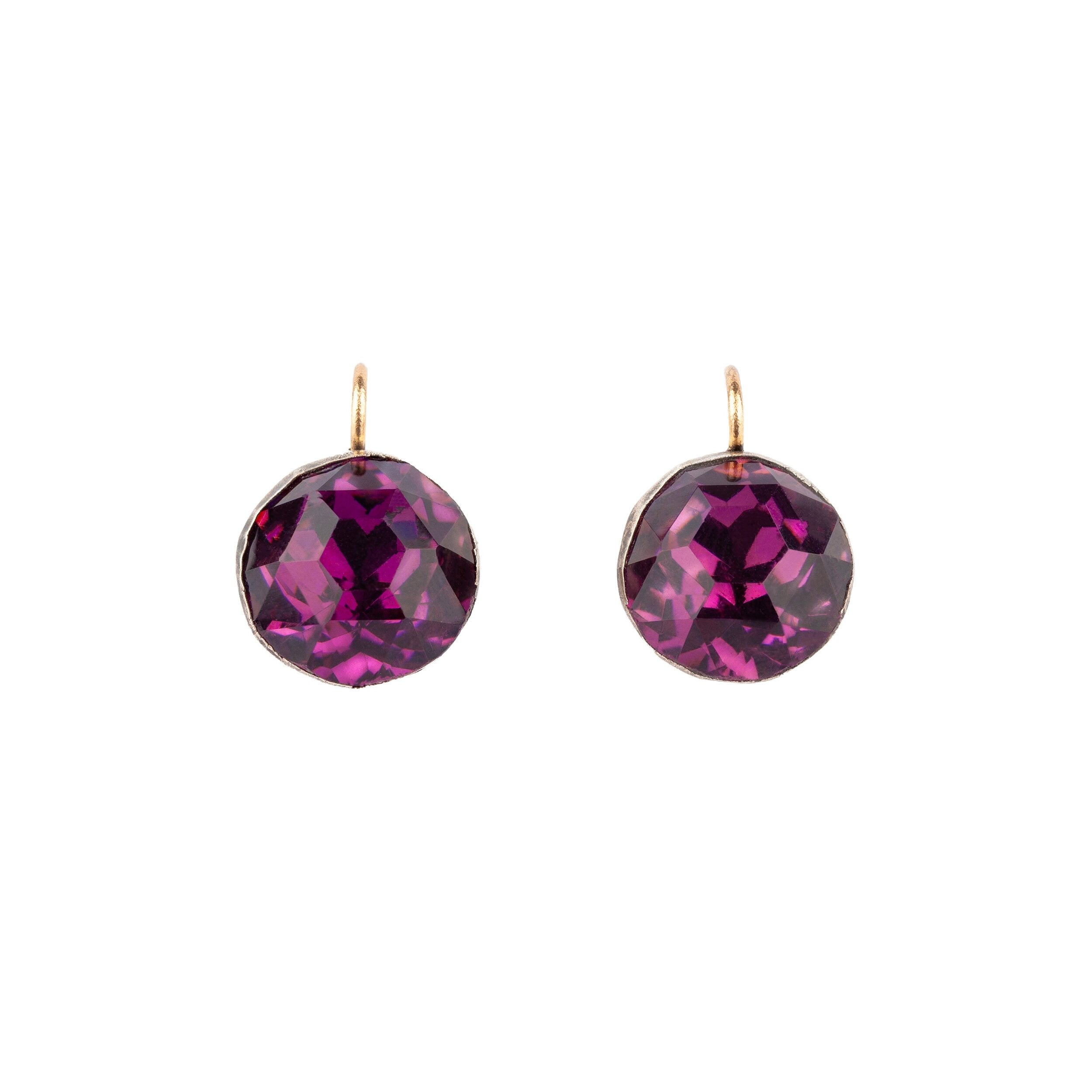 Purple Paste Silver Georgian Earrings-Charlotte Sayers Antique Jewellery