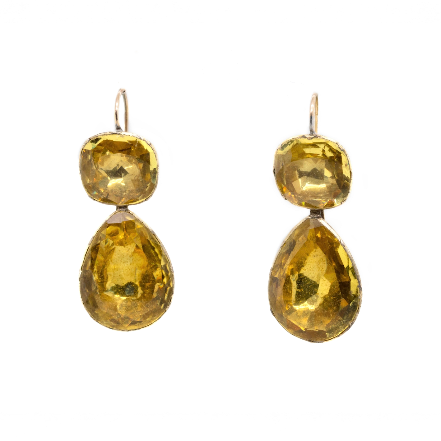 Queen Anne Yellow Paste Earrings-Charlotte Sayers Antique Jewellery