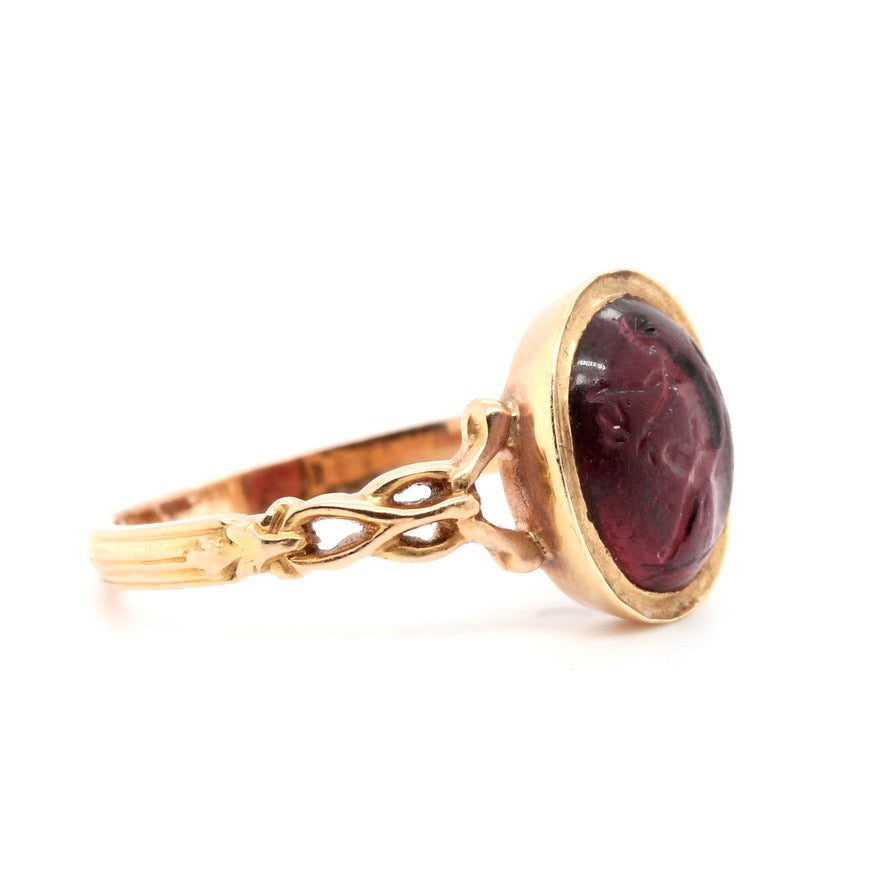 Roman Intaglio Garnet in a Victorian Ring Mount-Charlotte Sayers Antique Jewellery