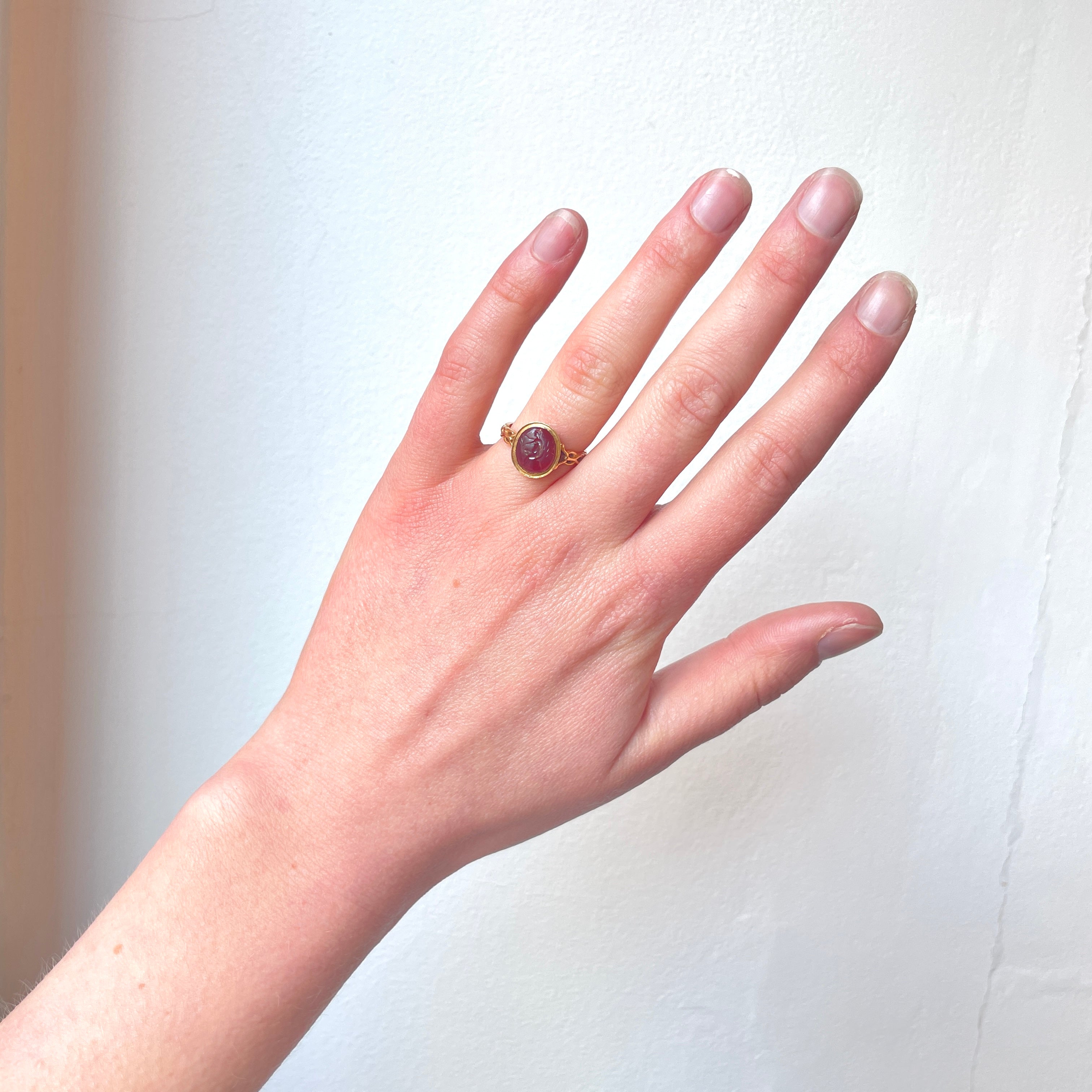 Roman Intaglio Garnet in a Victorian Ring Mount-Charlotte Sayers Antique Jewellery