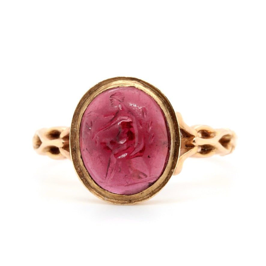 Roman Intaglio Garnet in a Victorian Ring Mount-Charlotte Sayers Antique Jewellery