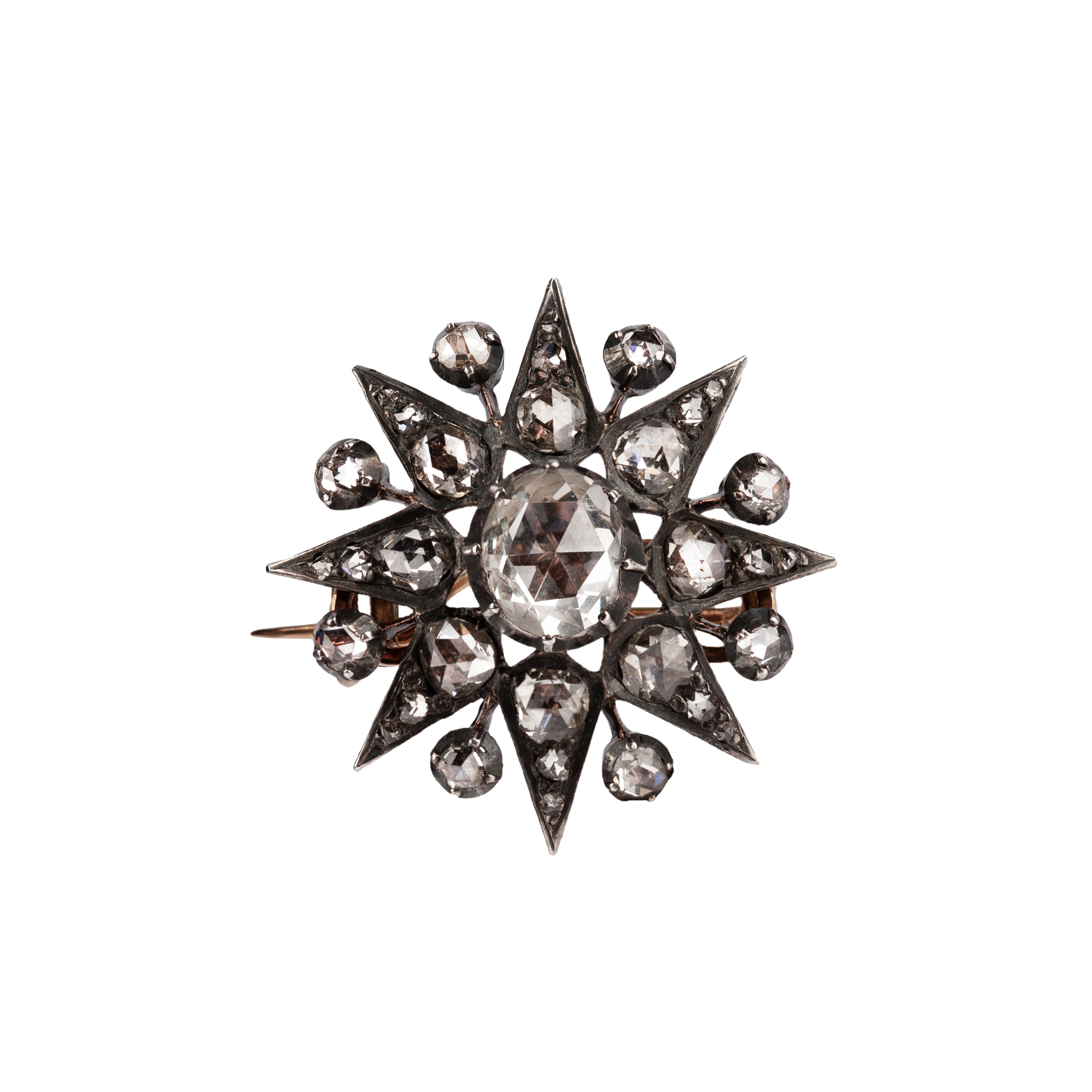 Rose Cut Diamond Star Brooch-Charlotte Sayers Antique Jewellery