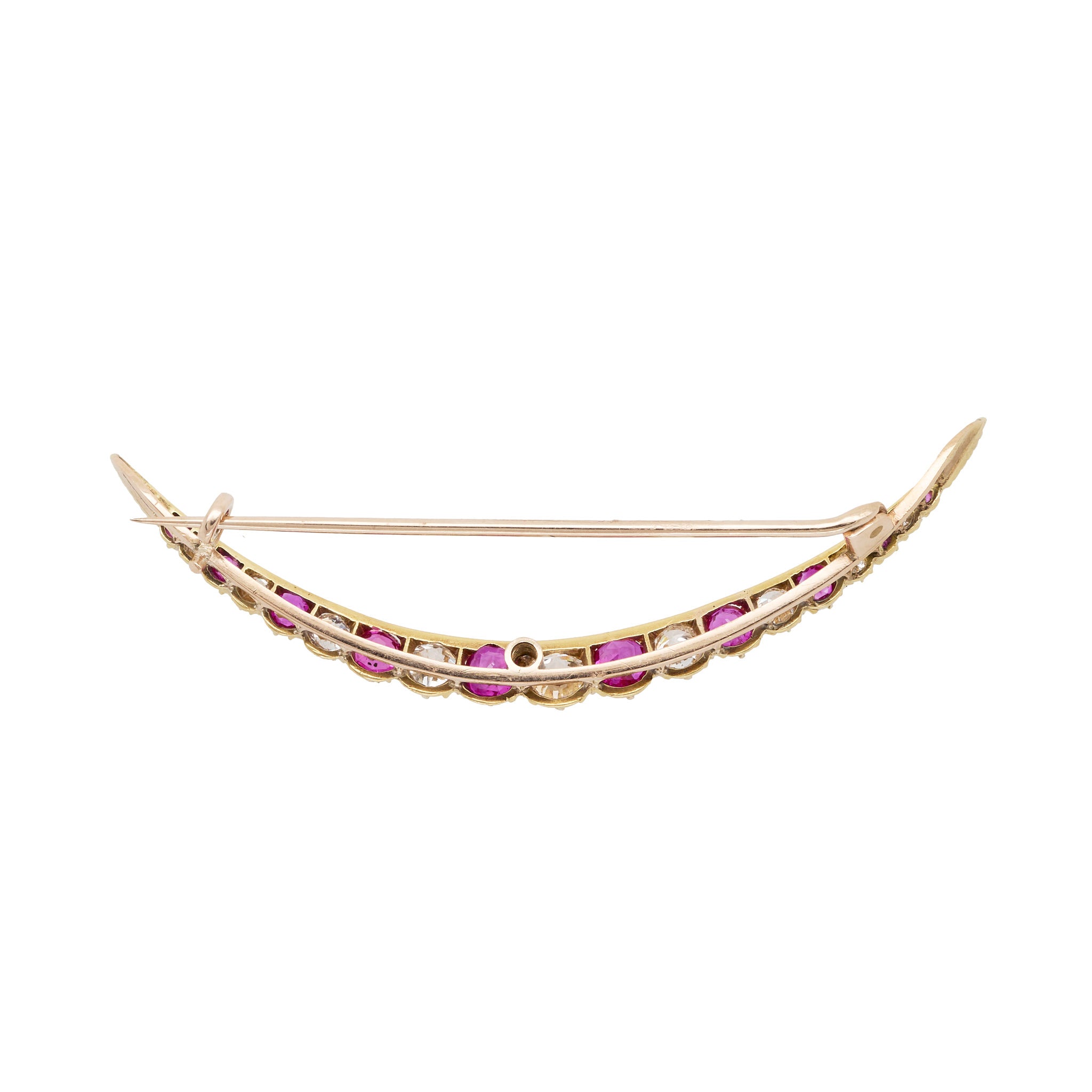Ruby Diamond Crescent Brooch-Charlotte Sayers Antique Jewellery