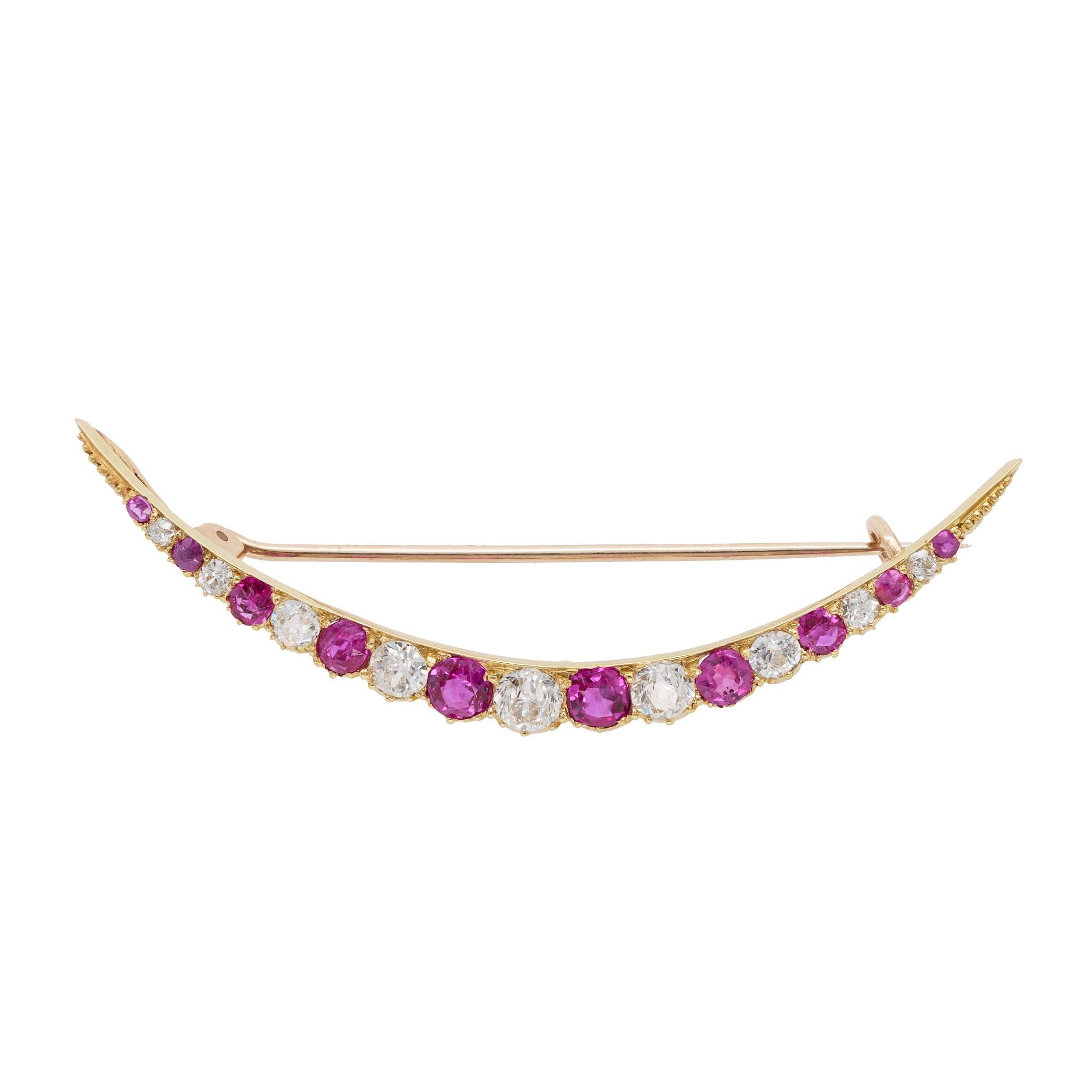 Ruby Diamond Crescent Brooch-Charlotte Sayers Antique Jewellery