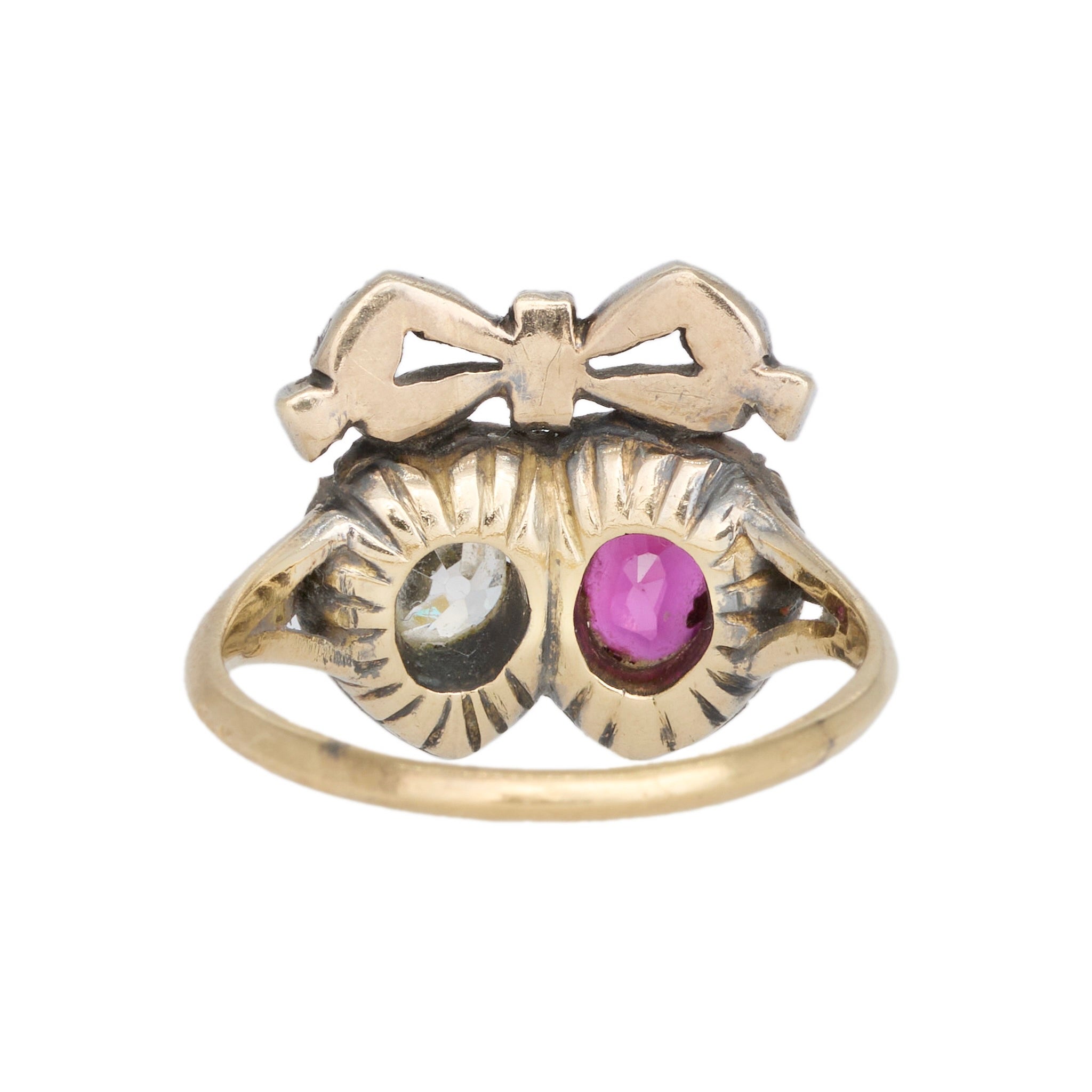 Ruby Diamond Double Heart Ring-Charlotte Sayers Antique Jewellery