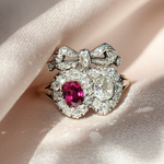 Ruby Diamond Double Heart Ring-Charlotte Sayers Antique Jewellery