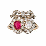 Ruby Diamond Double Heart Ring-Charlotte Sayers Antique Jewellery