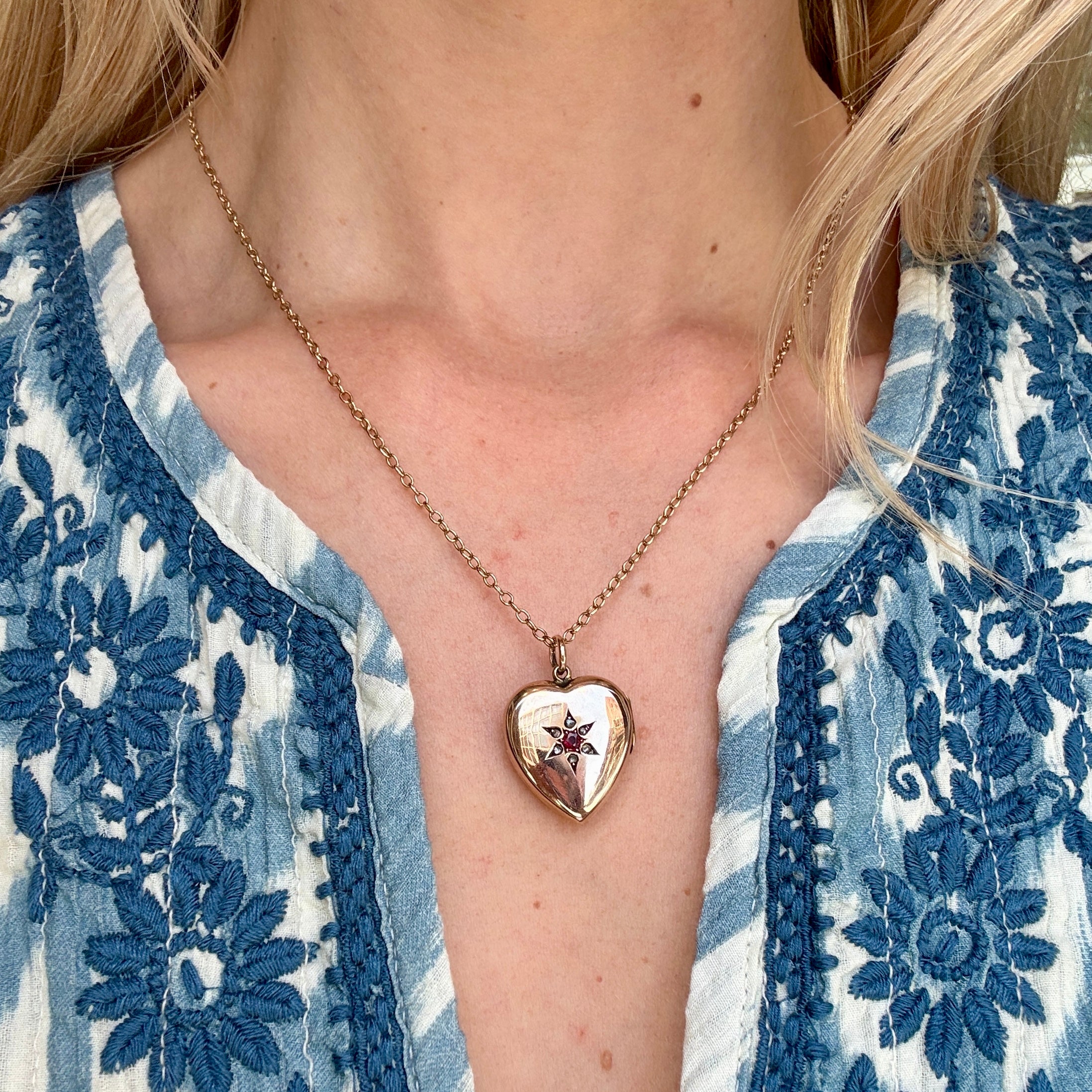 Ruby Diamond Heart Locket-Charlotte Sayers Antique Jewellery
