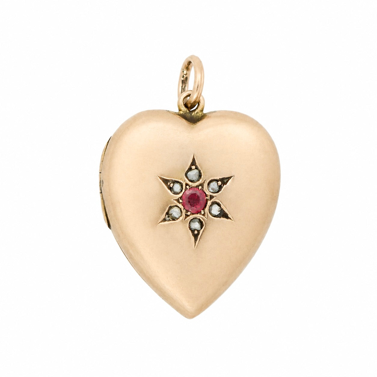 Ruby Diamond Heart Locket-Charlotte Sayers Antique Jewellery