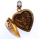 Ruby Diamond Heart Vinaigrette Pendant-Charlotte Sayers Antique Jewellery