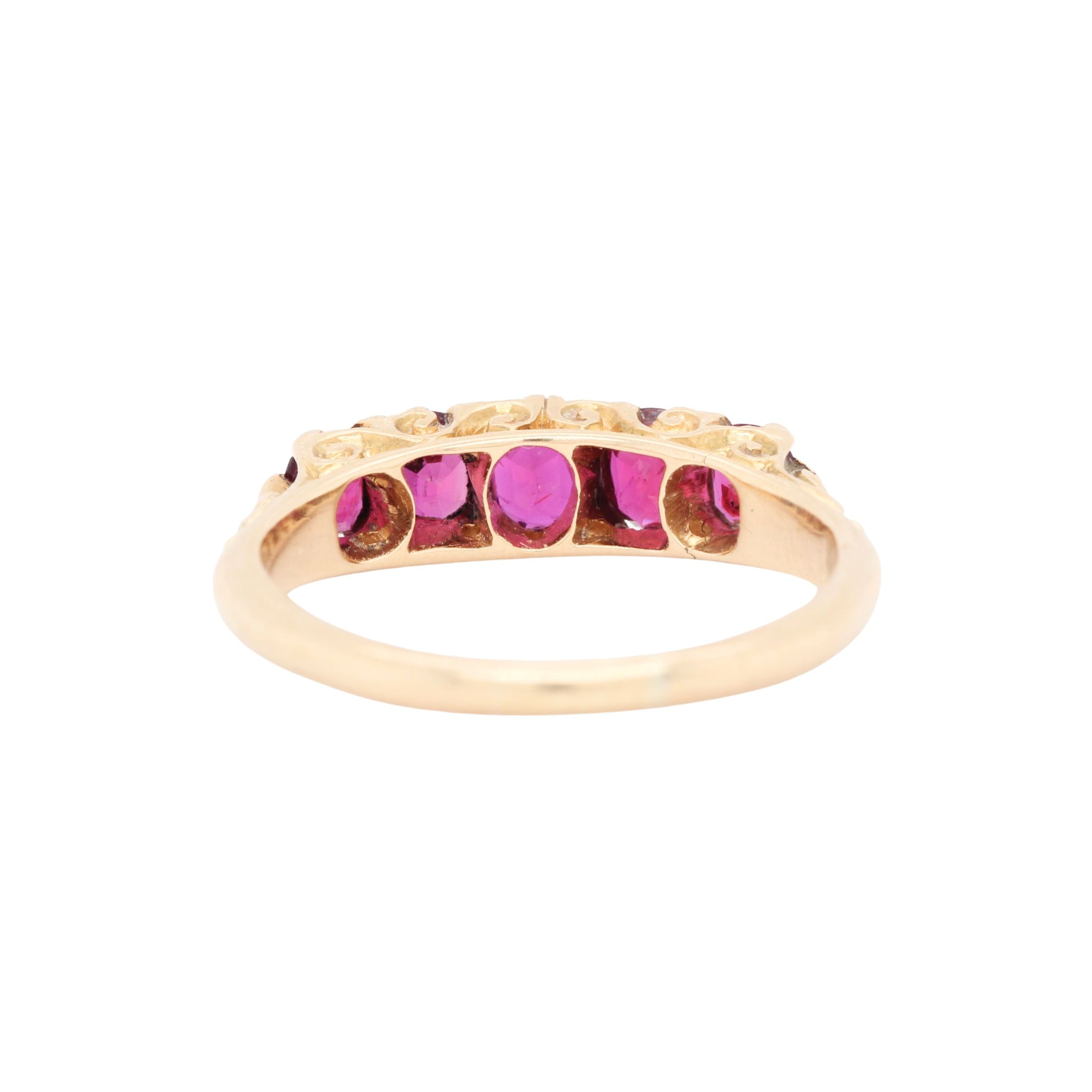 Ruby Five Stone Ring-Charlotte Sayers Antique Jewellery