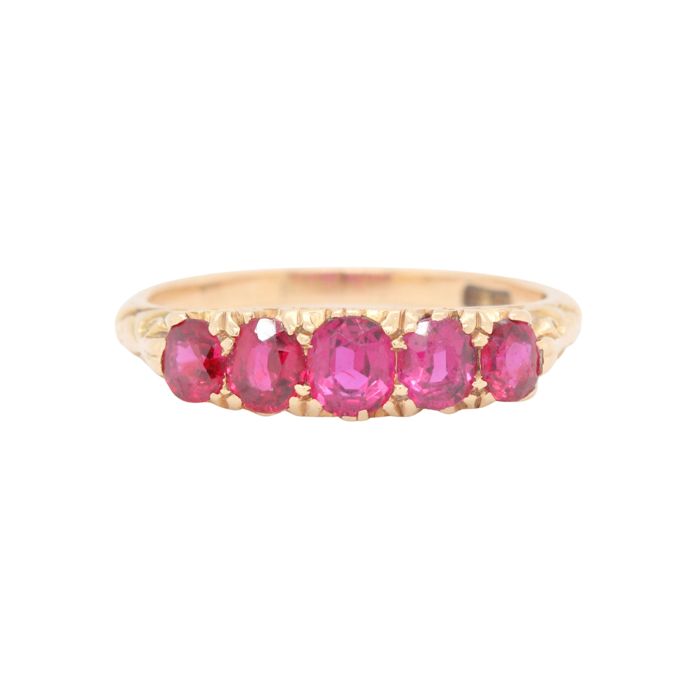 Ruby Five Stone Ring-Charlotte Sayers Antique Jewellery