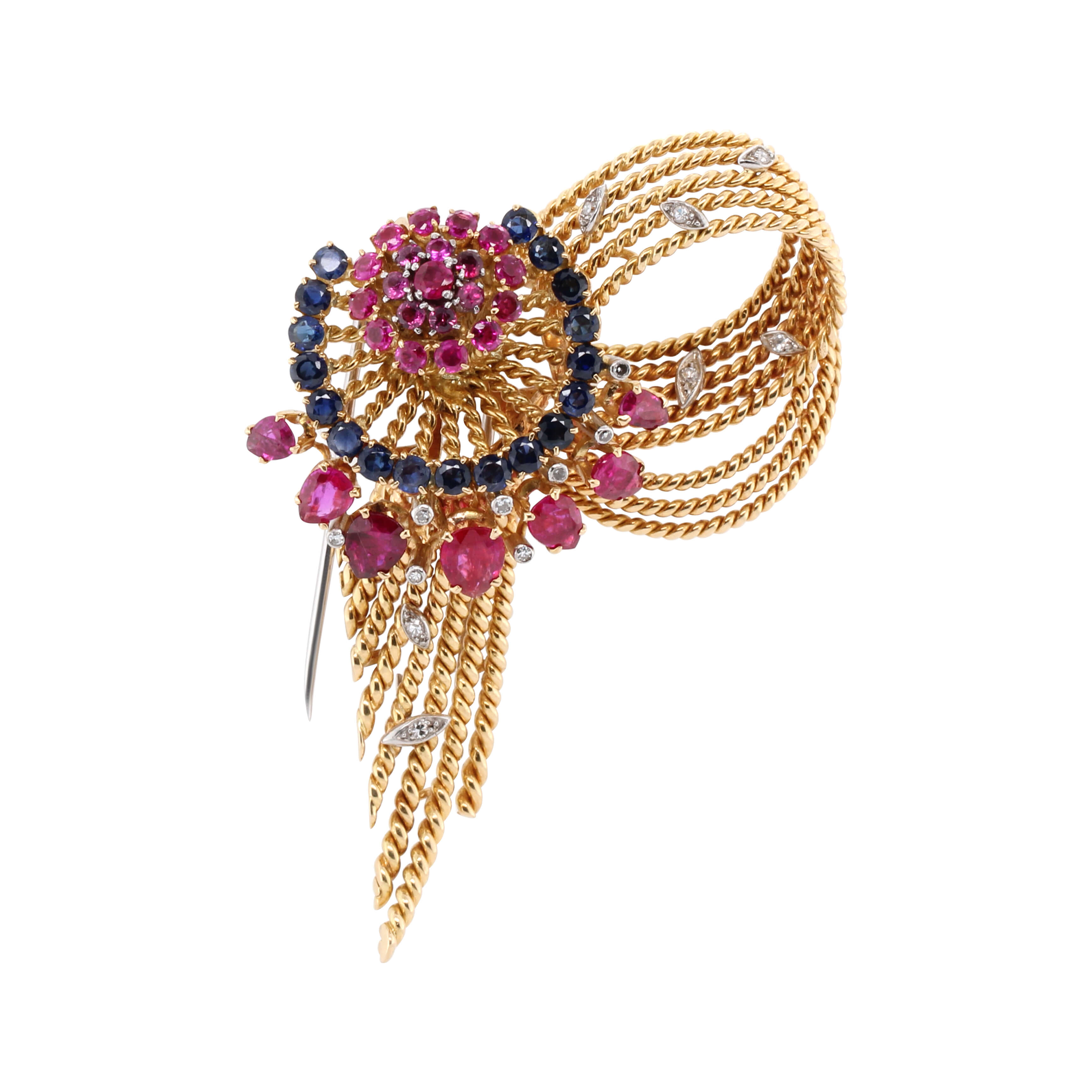 Ruby, Sapphire and Diamond Brooch-Charlotte Sayers Antique Jewellery